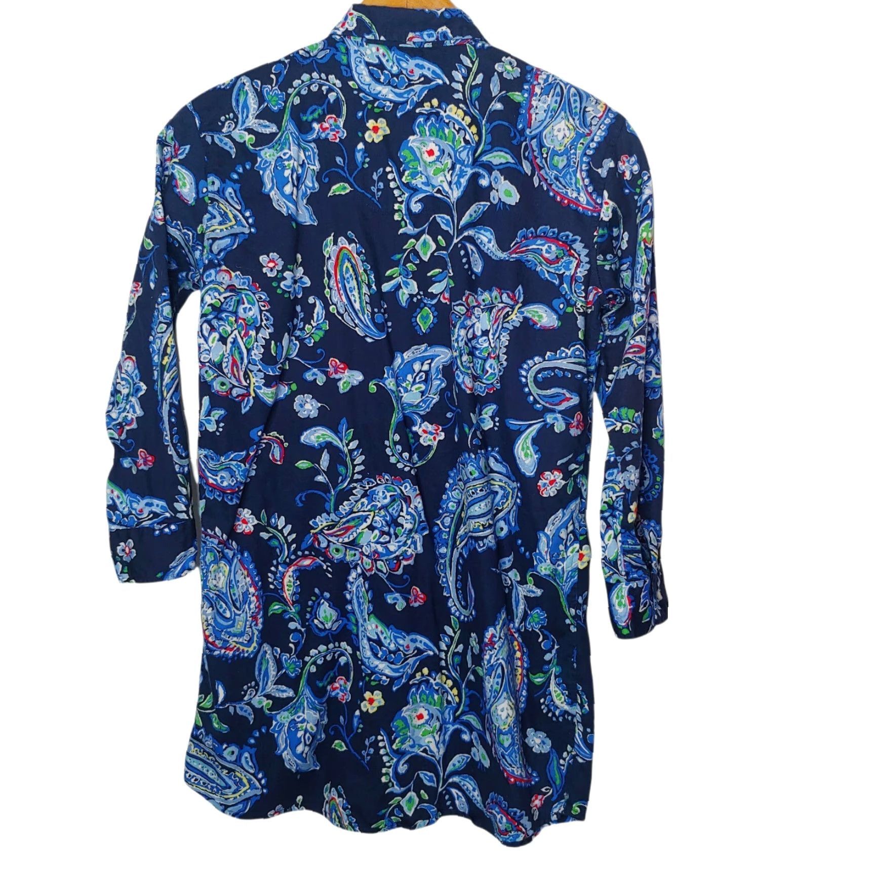 Ralph Lauren VINTAGE Lauren by Ralph Lauren Shirt Dress Womens Medium Navy Blue Paisley Button Collar Size M / US 6-8 / IT 42-44 - 2 Thumbnail