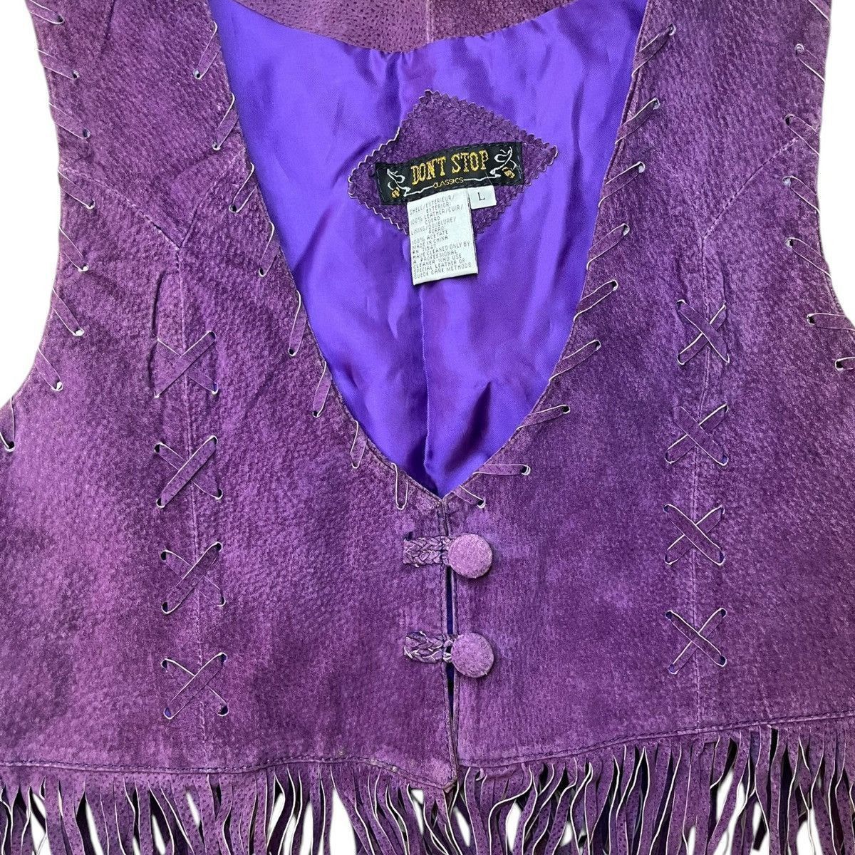Vintage 90s/Y2K Don’t Stop Festival Purple Leather Fringe Vest Sz L Size L / US 10 / IT 46 - 3 Thumbnail