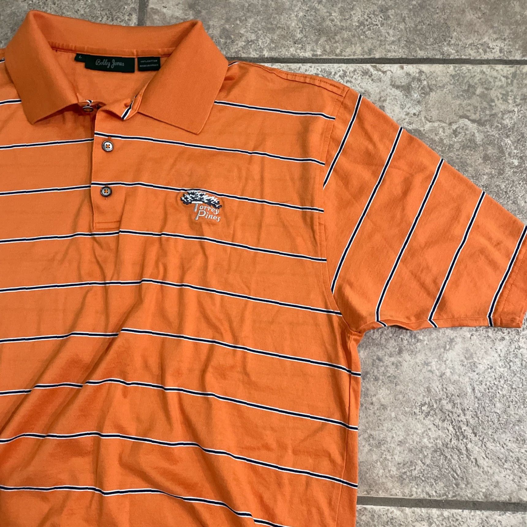 Vintage Bobby Jones Torry Pines Polo Shirt Mens Size L Orange Striped Golf Polo Shirt Size US L / EU 52-54 / 3 - 2 Thumbnail