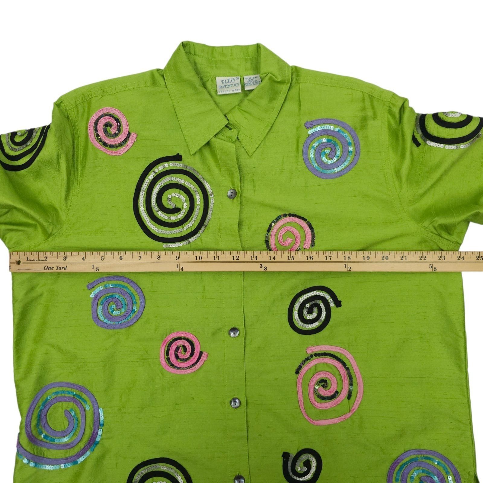 Other Bleu Bayou Jacket Tank 2pc Set L Lime Green Silk Sequin Size L / US 10 / IT 46 - 4 Thumbnail
