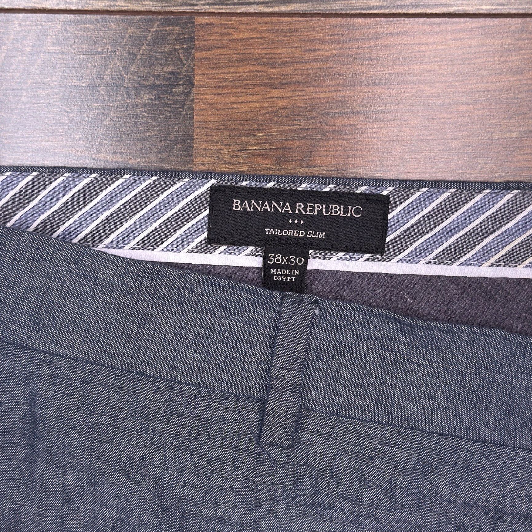 Banana Republic Banana Republic Pants Slim Men 38x30 Blue Chambray Mid Rise Chino Flat Front Slim Fit Straight Pant Mens Regular Size US 38 / EU 54 - 3 Thumbnail