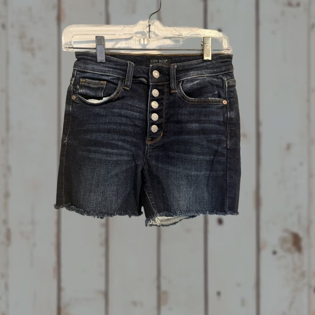Denime Judy Blue Shorts Denim High-waisted Button Fly Distressed Raw Hem Small S Blue Cut-Off Women Size 28" / US 6 / IT 42 - 1 Thumbnail