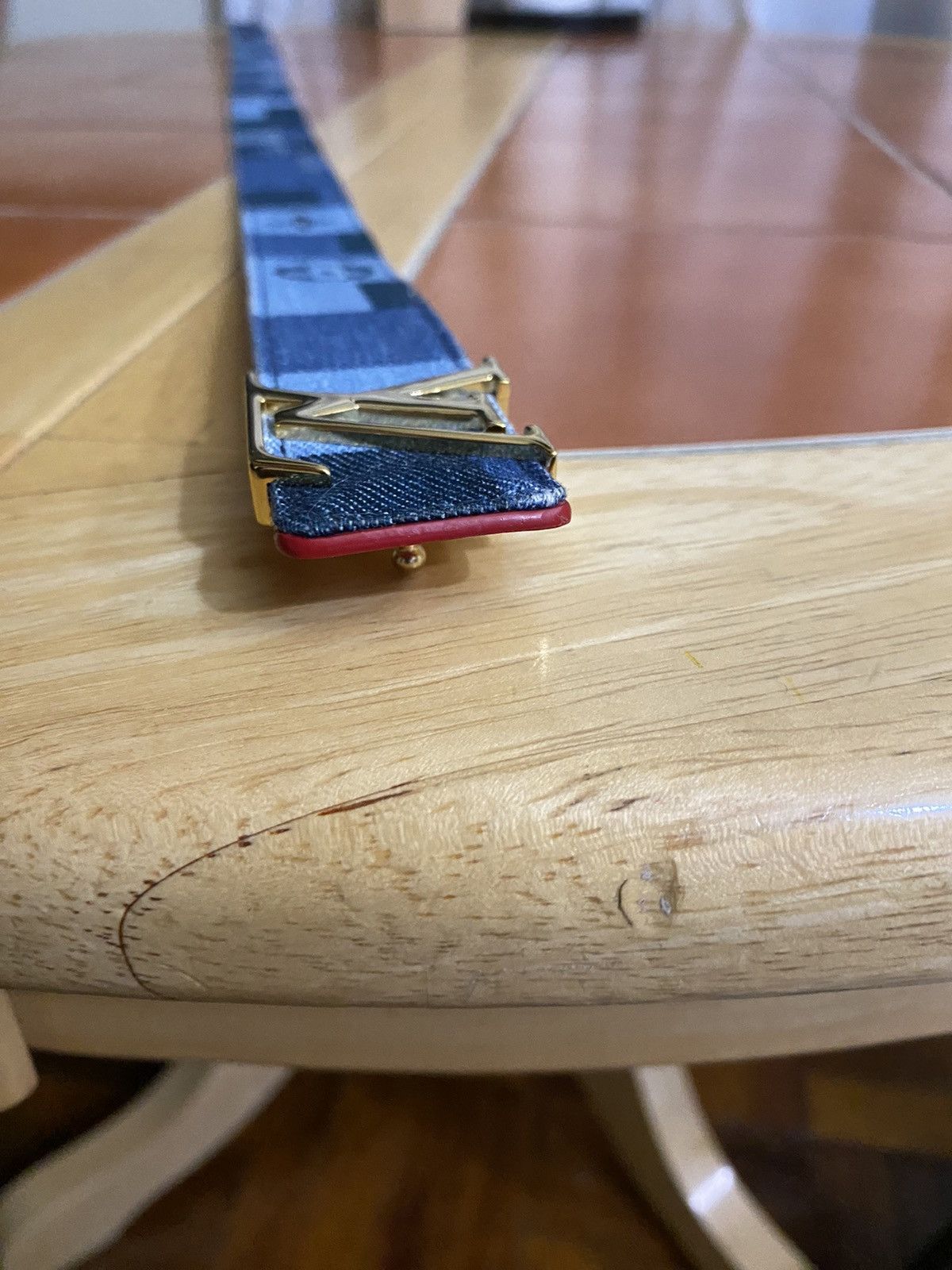 Louis Vuitton Unisex LOUIS VUITTON DENIM/RED BELT GOLD TONE HARDWARE, Size ONE SIZE - 9 Thumbnail