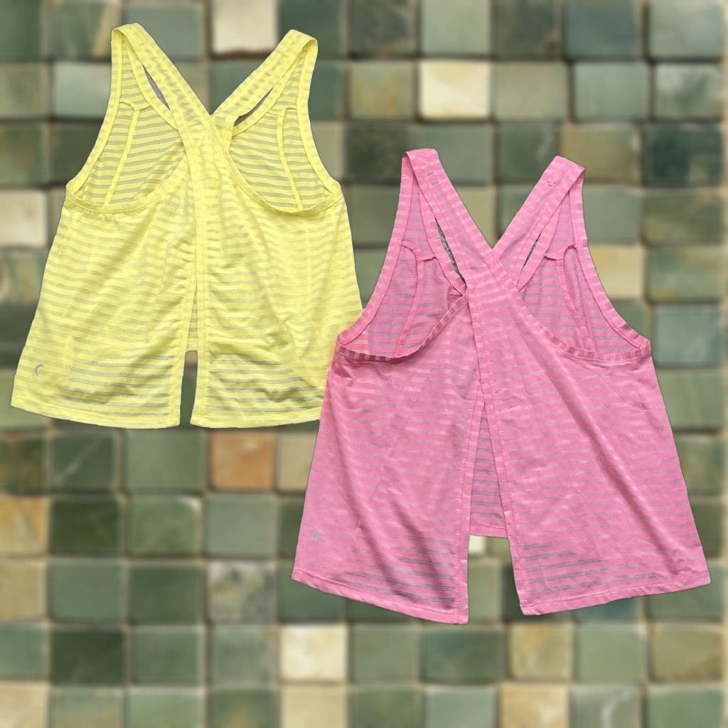 Pinko Zyia Tank Top Lot 2 Women XXL Pink Yellow Open Athleisure Y2k Running Sport Yoga Tank Top Women XXL Pink Yellow Open Back Striped Logo Athletic Casual Size XXL / US 16-18 / IT 52-54 - 1 Thumbnail