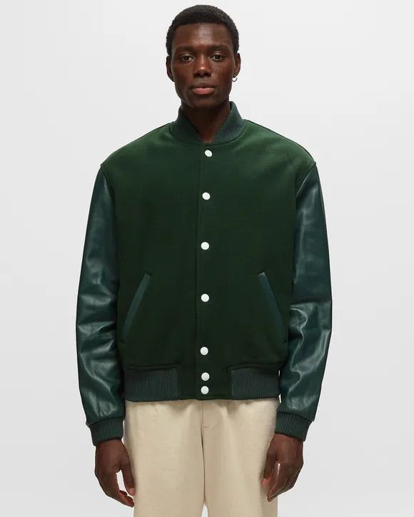 Marni o1w1db11124 Felt And Leather Bomber Jacket in Green Size US L / EU 52-54 / 3 - 3 Thumbnail