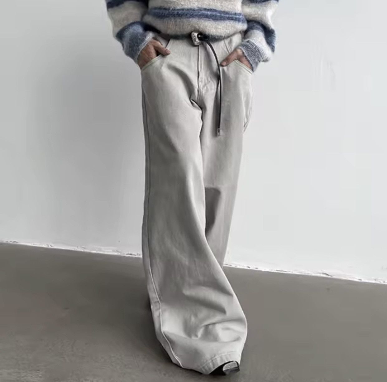 Mauroicardi Autumn Flowy Baggy Wide Leg Pants
