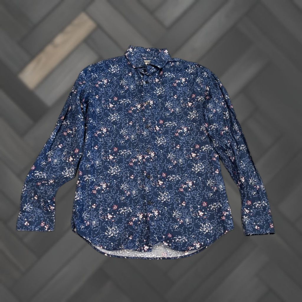 Express VINTAGE? No. Express Shirt Mens Medium 15-15.5 Slim Fit Bue Floral Print Long Sleeve Button Size US M / EU 48-50 / 2 - 1 Thumbnail