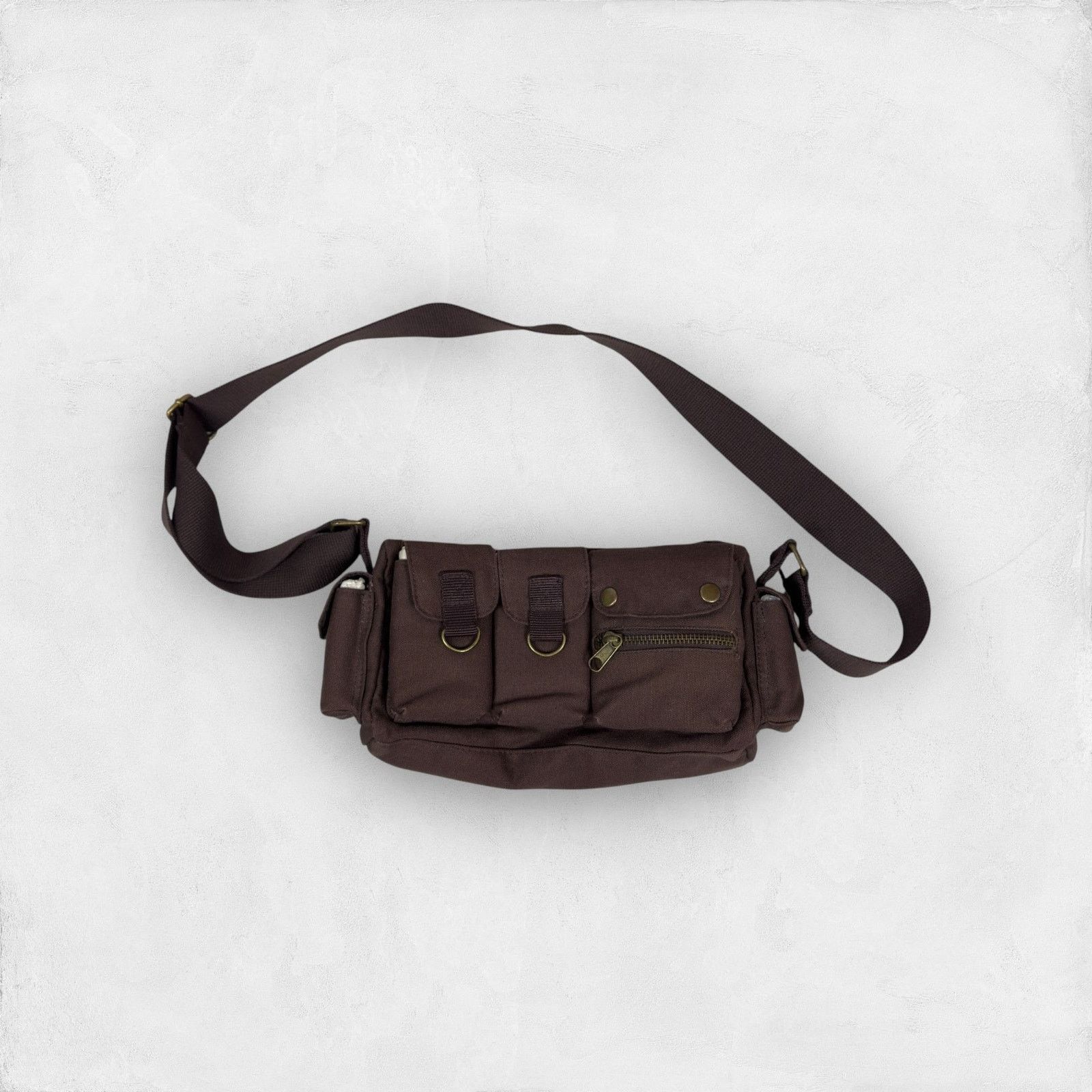 Vintage Vintage Unisex Brown Adjustable Strap Pockets Crossbody Bag Size ONE SIZE - 1 Thumbnail