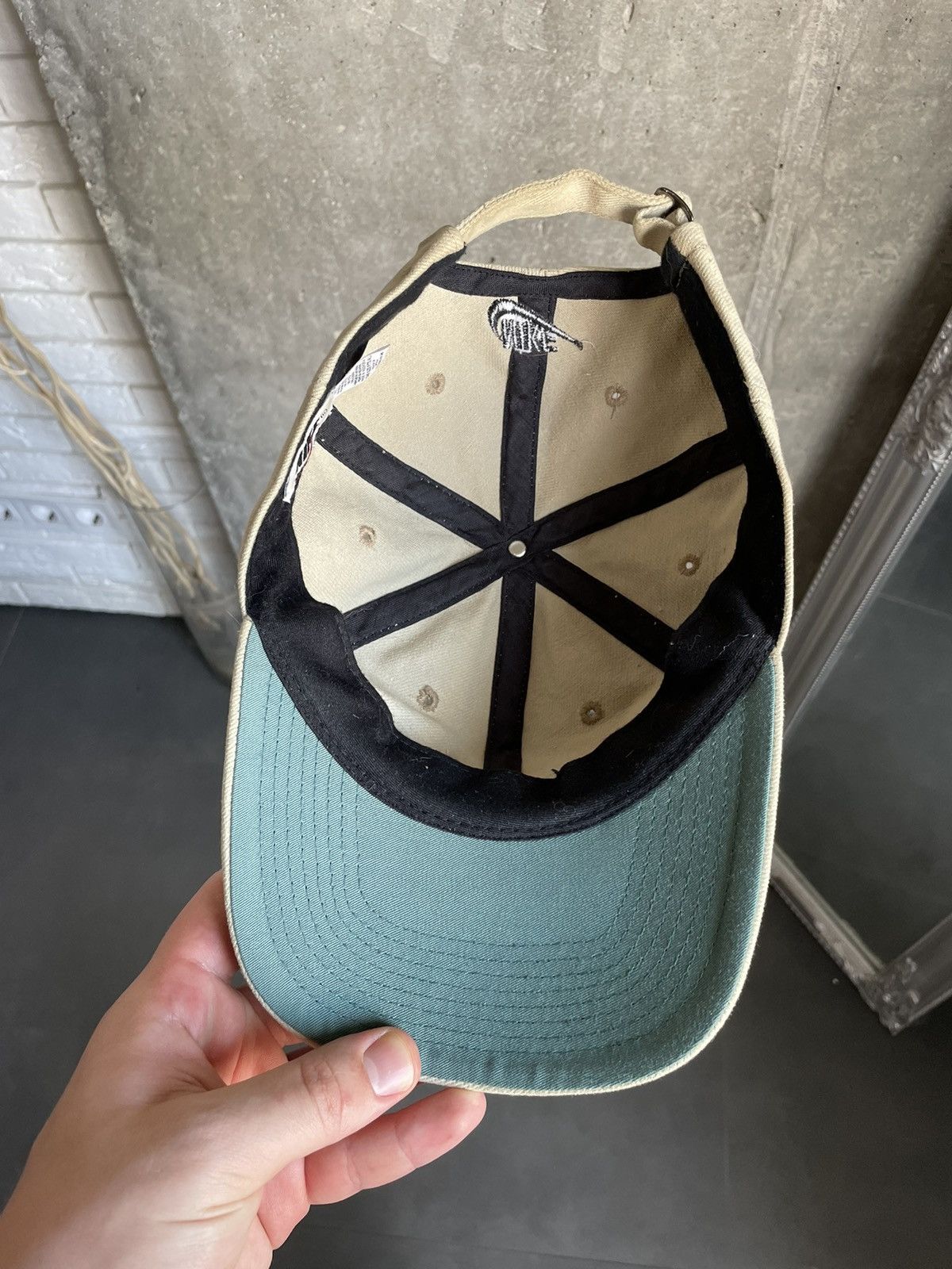 Nike Vintage 90s Nike Cap Hat Beige Black Swoosh green visor Y2k Size ONE SIZE - 7 Thumbnail