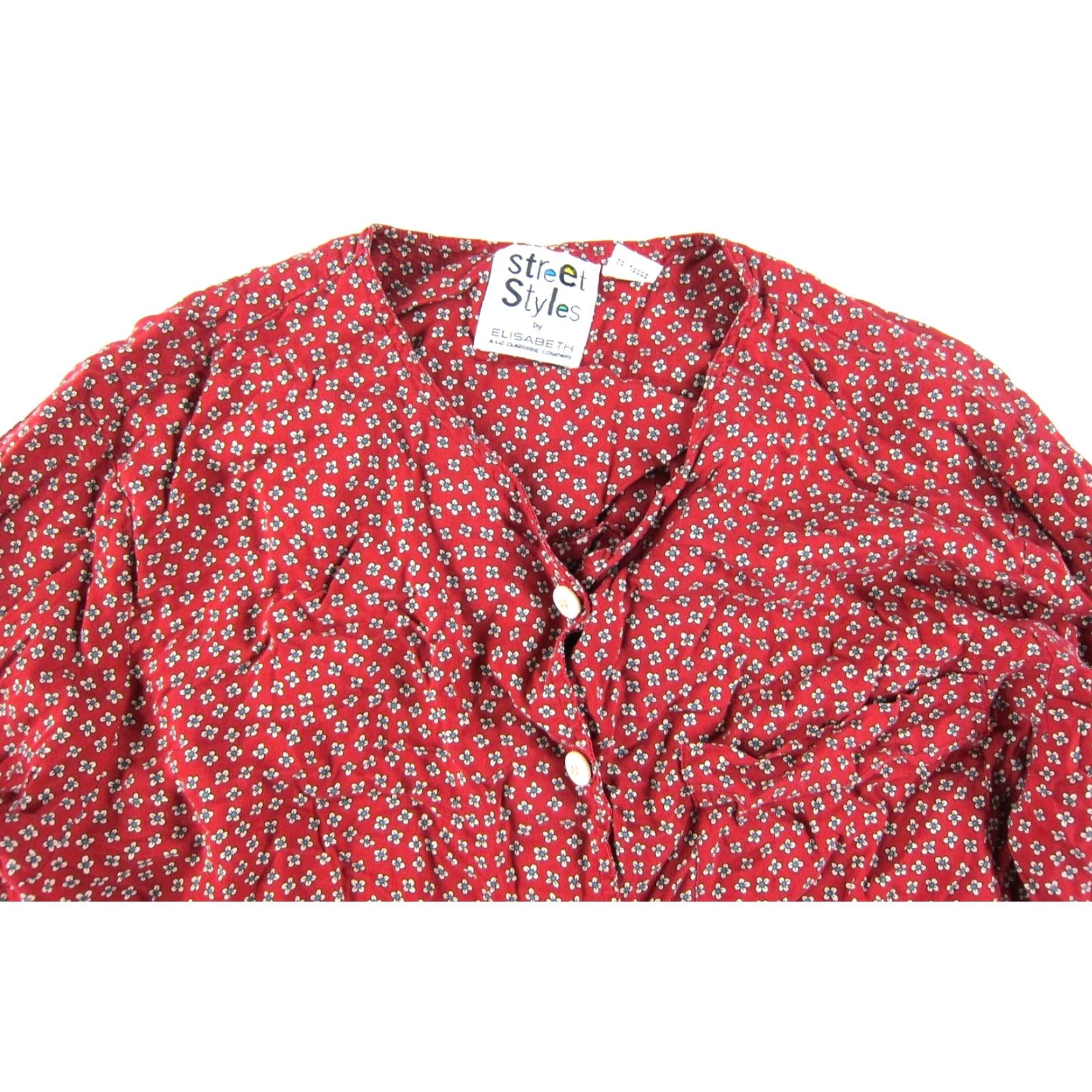 Liz Claiborne VTG Liz Claiborne Shirt 18 Red Floral Blouse 3/4 Sleeve V-Neck Tunic Womens Mens Size XXL / US 16-18 / IT 52-54 - 4 Thumbnail