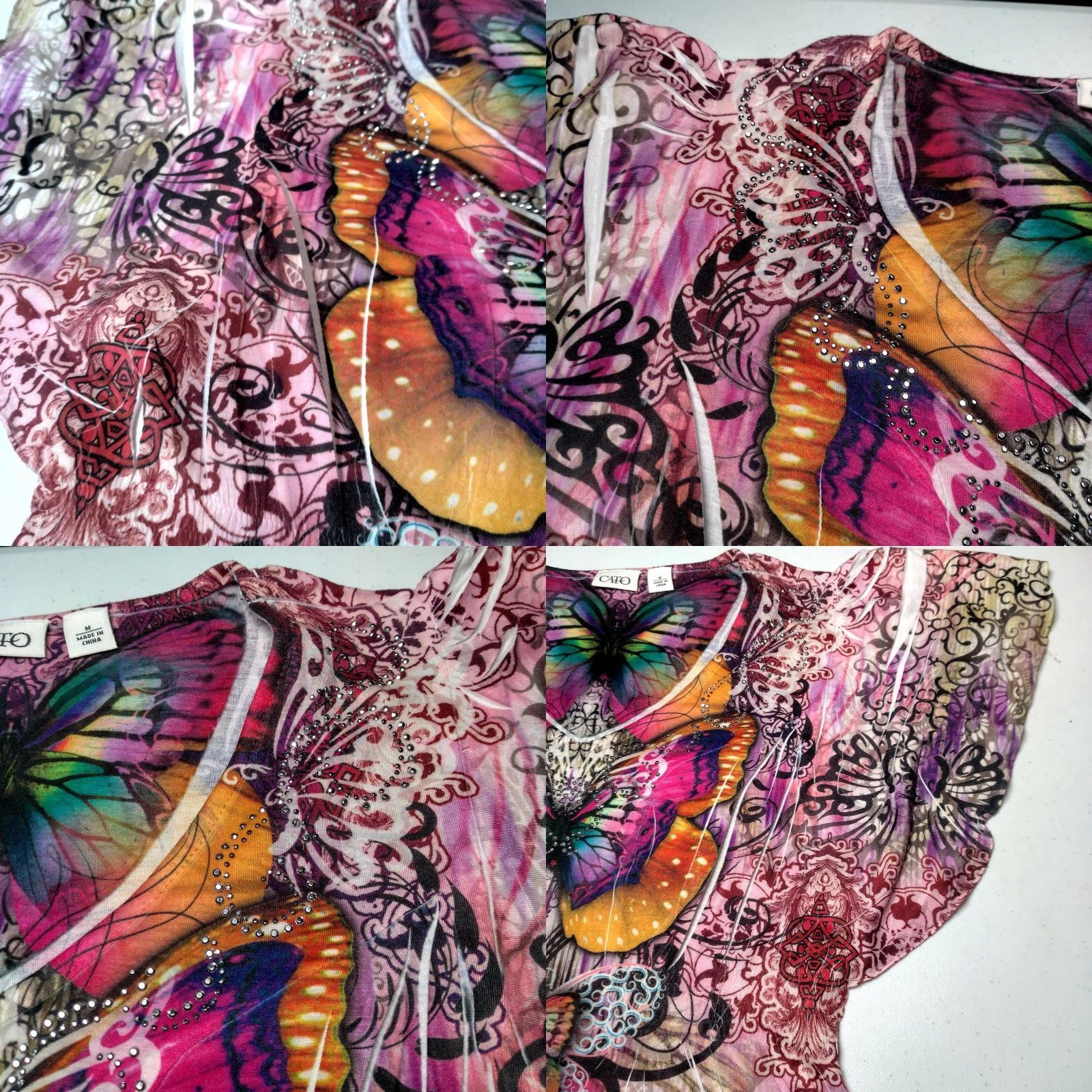Vintage VINTAGE Cato Butterfly Shirt M Purple Tie Dye Flutter Sleeve V-Neck Rhinestones Graphic Cato Women Shirt Size M / US 6-8 / IT 42-44 - 9 Thumbnail
