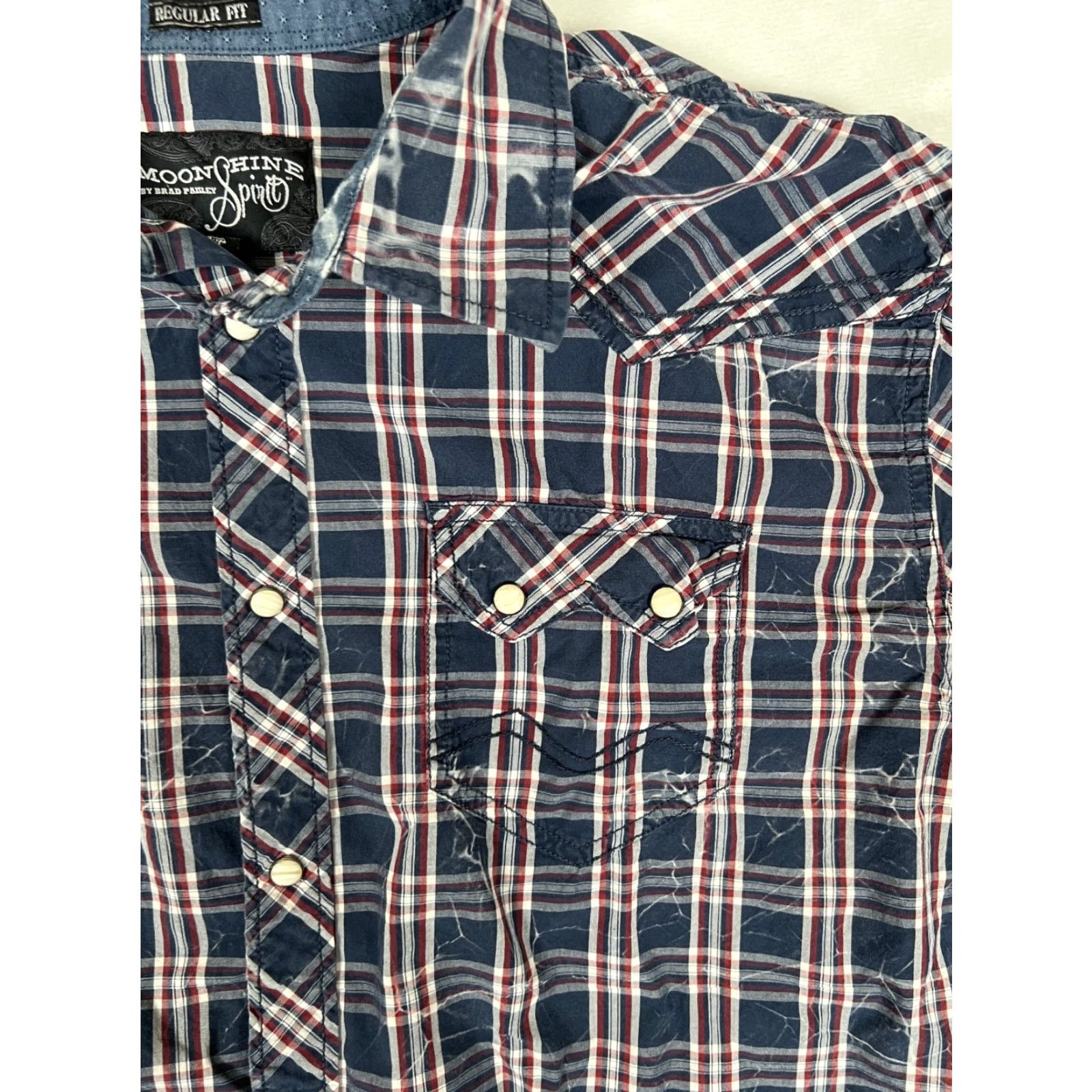 Vintage Moonshine Spirit Shirt Mens Large Blue Plaid Western Snap Front Regular Fit Size US L / EU 52-54 / 3 - 2 Thumbnail