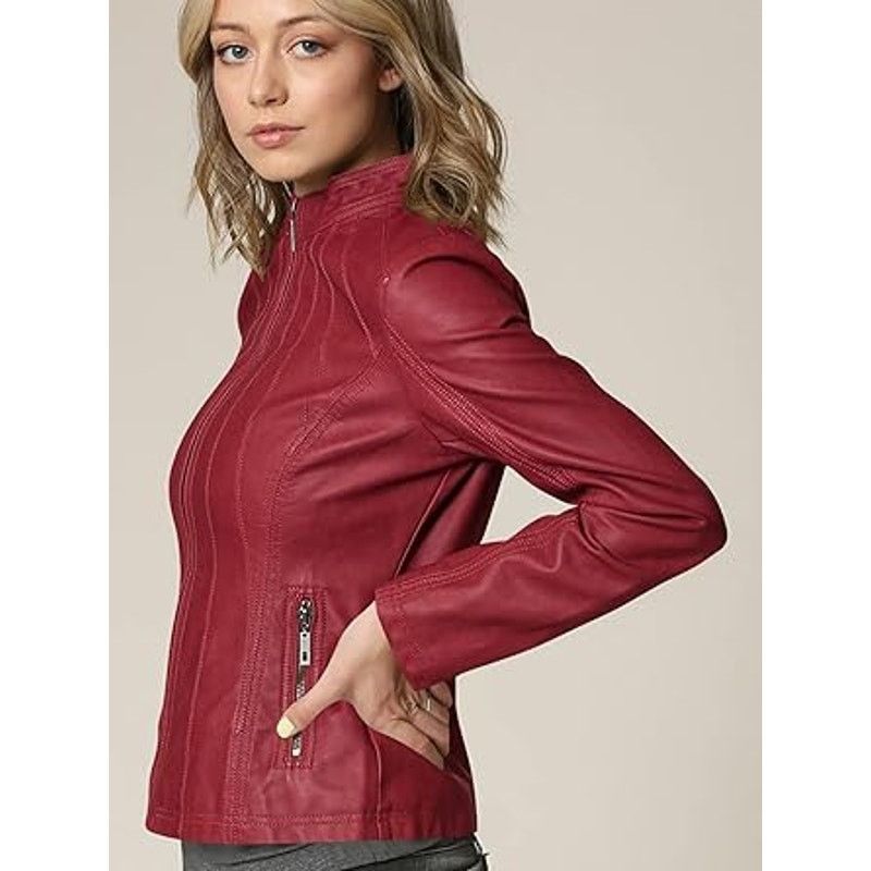 Other LL WJC877L Womens Panelled Faux Leather Moto Jacket S RED Size S / US 4 / IT 40 - 6 Thumbnail