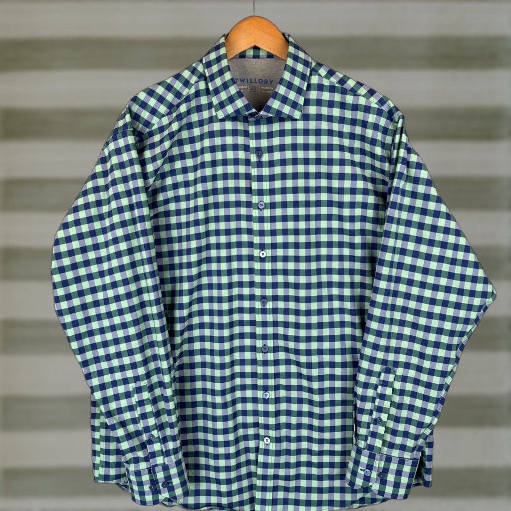 Vintage Twillory Button Shirt Mens 17.5 34-35 Green Blue Check Stretch Dress Shirt Casual Workwear Size US XXL / EU 58 / 5 - 1 Thumbnail