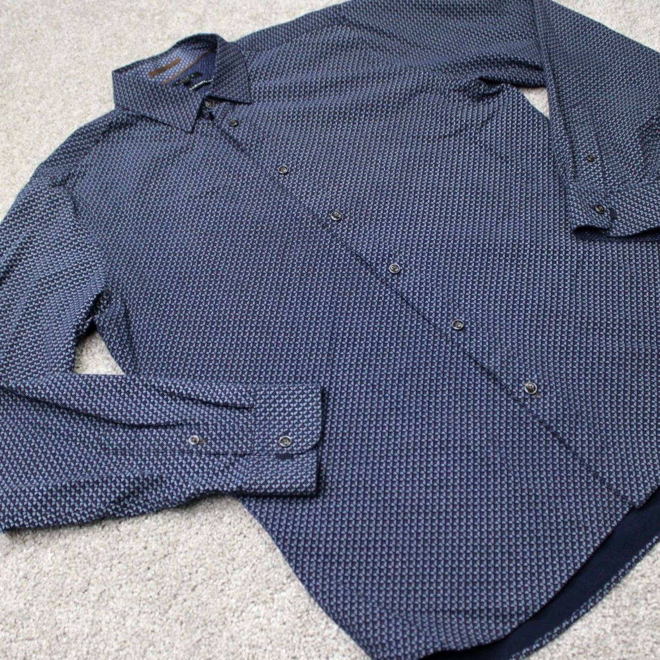 Ted Baker Ted Baker London Shirt Mens 4/ Large Blue Geometric Modal/Polyester Long Sleeve Shirt Size US L / EU 52-54 / 3 - 5 Thumbnail