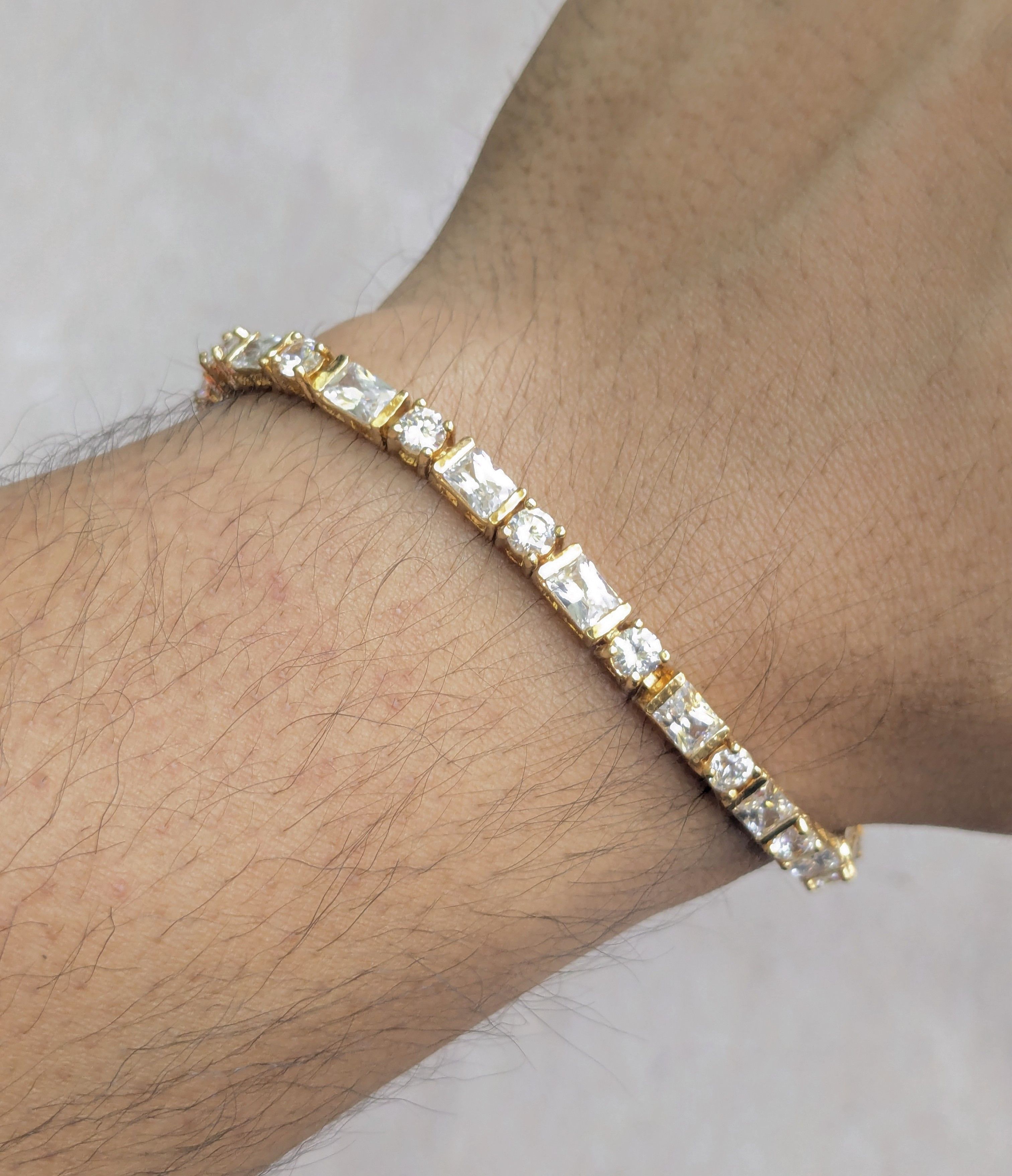 Sterling Silver Sterling Silver Tennis Bracelet 7 Gold Clear CZ Size ONE SIZE - 12 Thumbnail
