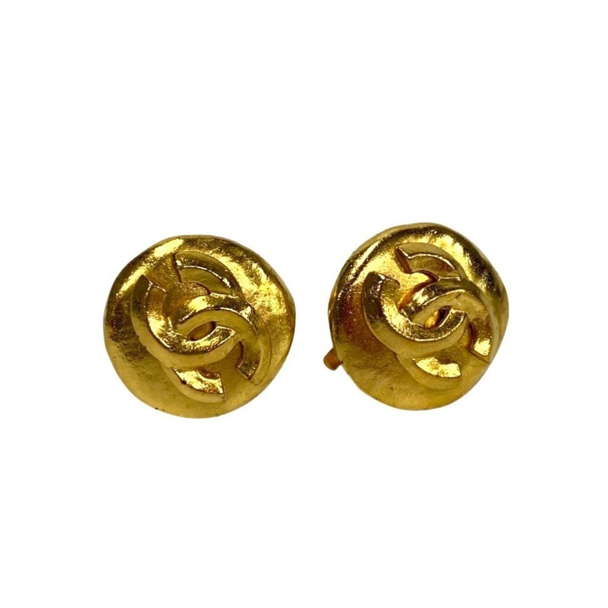 image of Chanel 96P Coco Mark Motif Earrings Ear Cuff Gold 02922, Women's