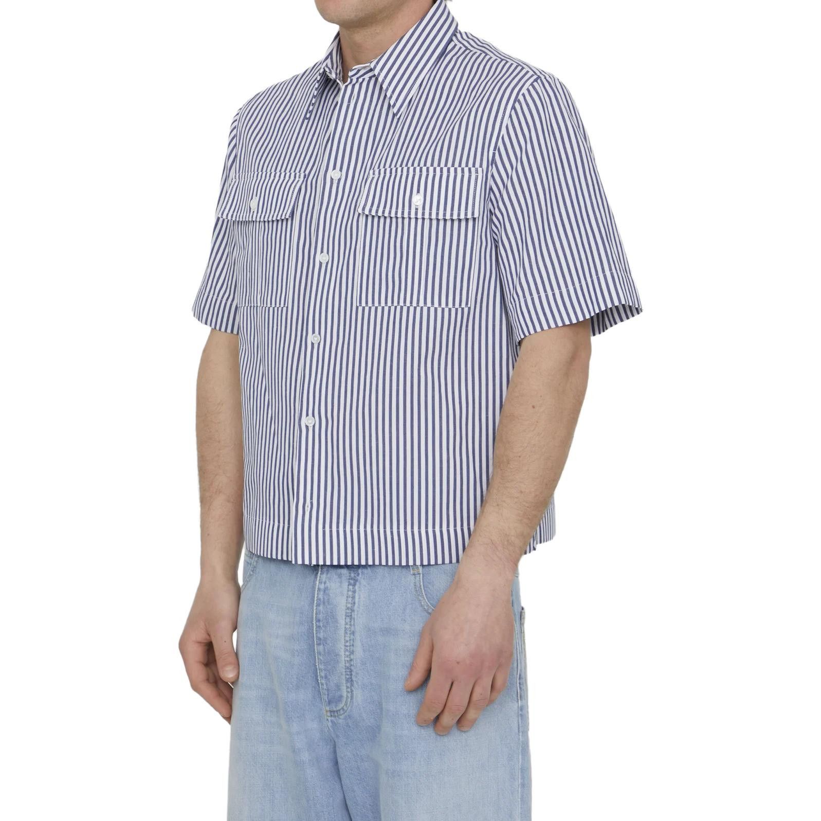 Bottega Veneta o1n1vont0125 Short-Sleeved Cotton Linen Shirt in Blue/White Size US S / EU 44-46 / 1 - 3 Thumbnail