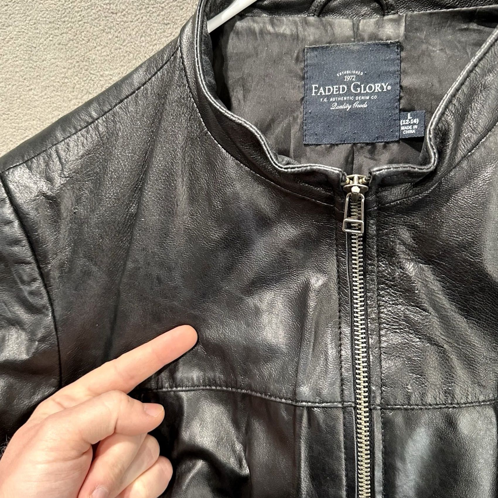 Faded Glory Faded Glory Leather Jacket Womens L Black Moto Mock neck Cafe Racer GUC Size L / US 10 / IT 46 - 7 Thumbnail