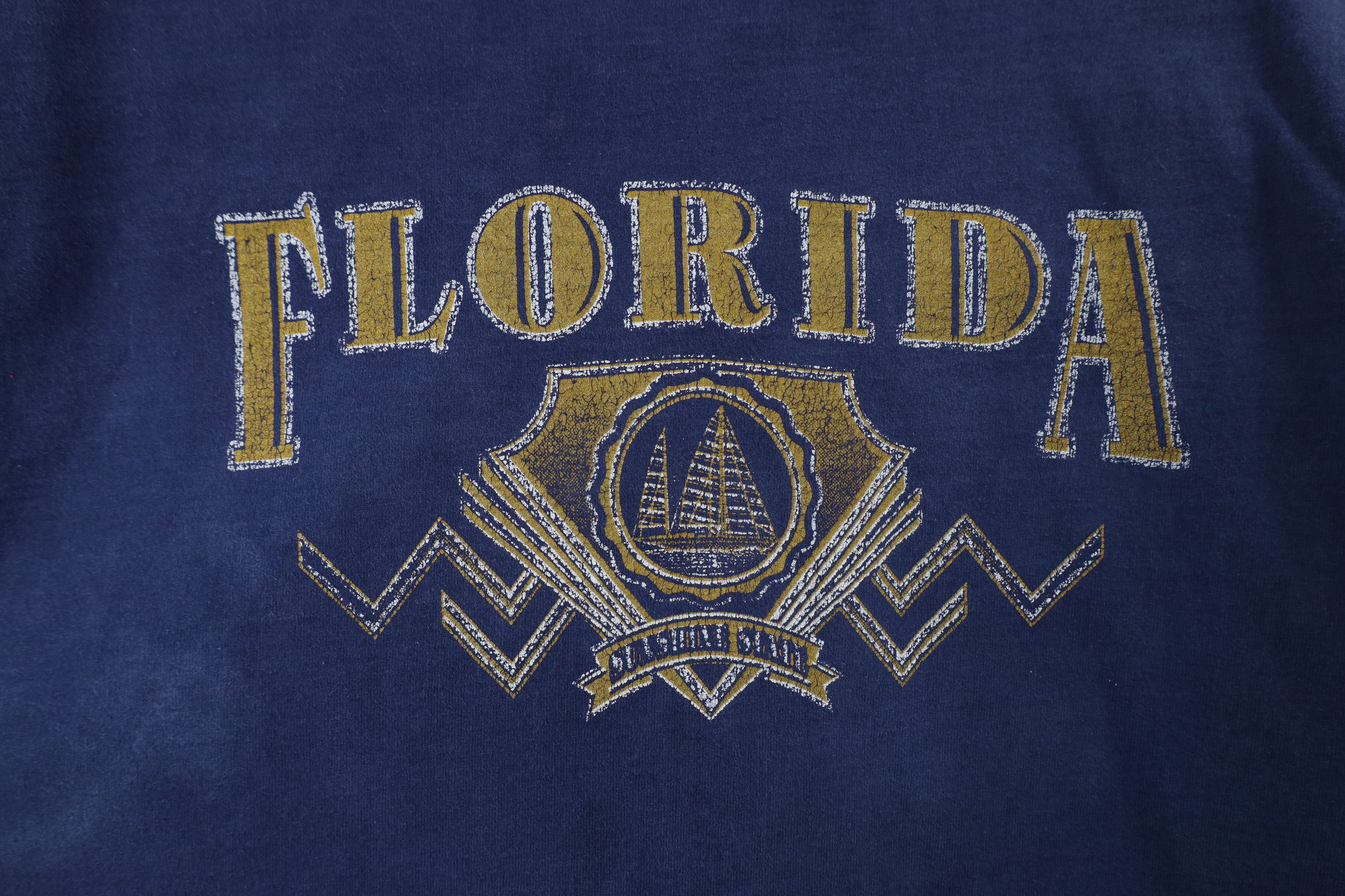 Vintage Vintage 90s Streetwear Florida Mock Neck T-Shirt Blue USA Size US XL / EU 56 / 4 - 4 Thumbnail