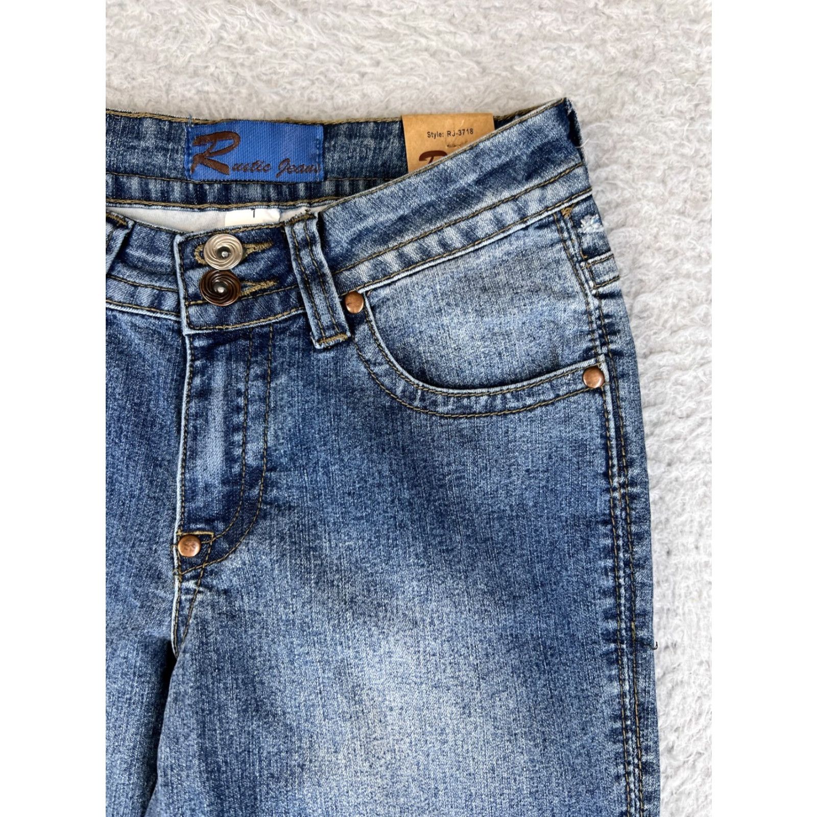 Denime Rustic Jeans Blue Denim Cropped Straight Jeans Womens 1 Stretch Patches Distressed Classic Western Style 5-Pocket Size 25" / US 0 / IT 36 - 3 Thumbnail