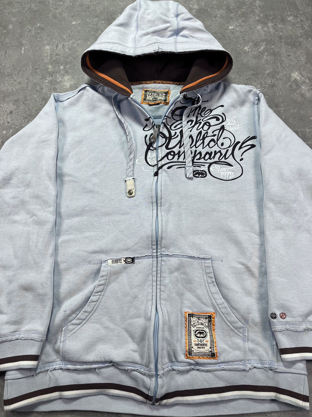 Ecko Unltd. Ecko Unltd. Embroidered Logo Baby Blue Baggy Zip Hoodie L XL Size US L / EU 52-54 / 3 - 9 Thumbnail