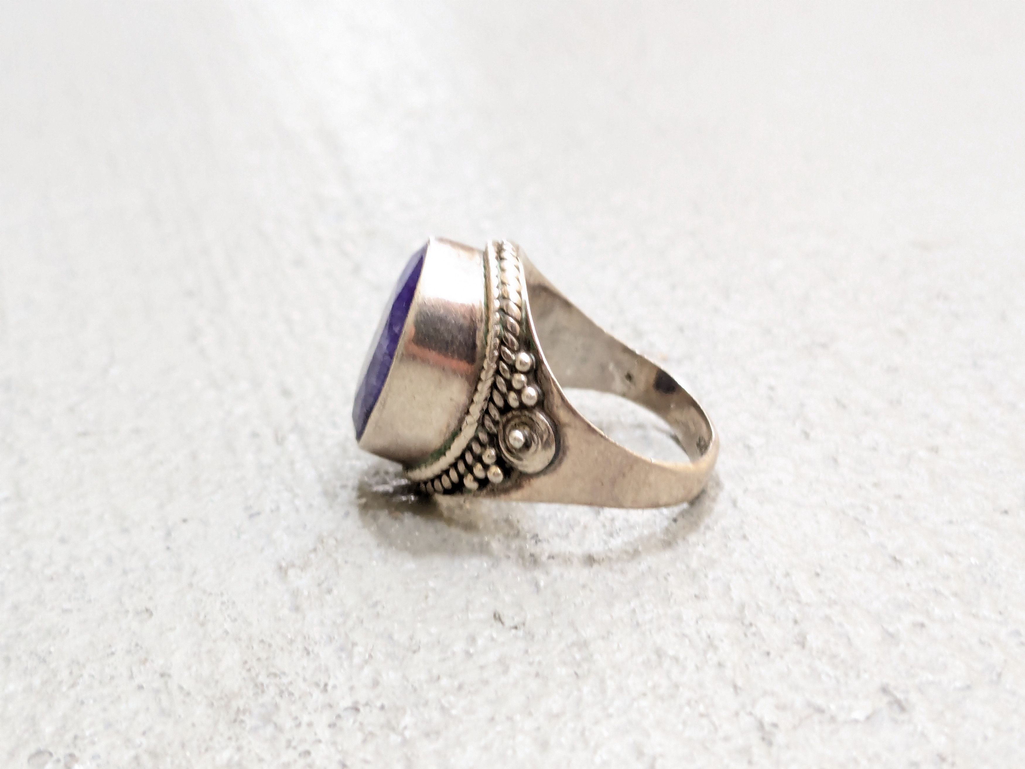 Jewelry Vintage Sterling Silver Ring Blue Quartz 7 Native Tribal Size ONE SIZE - 4 Thumbnail