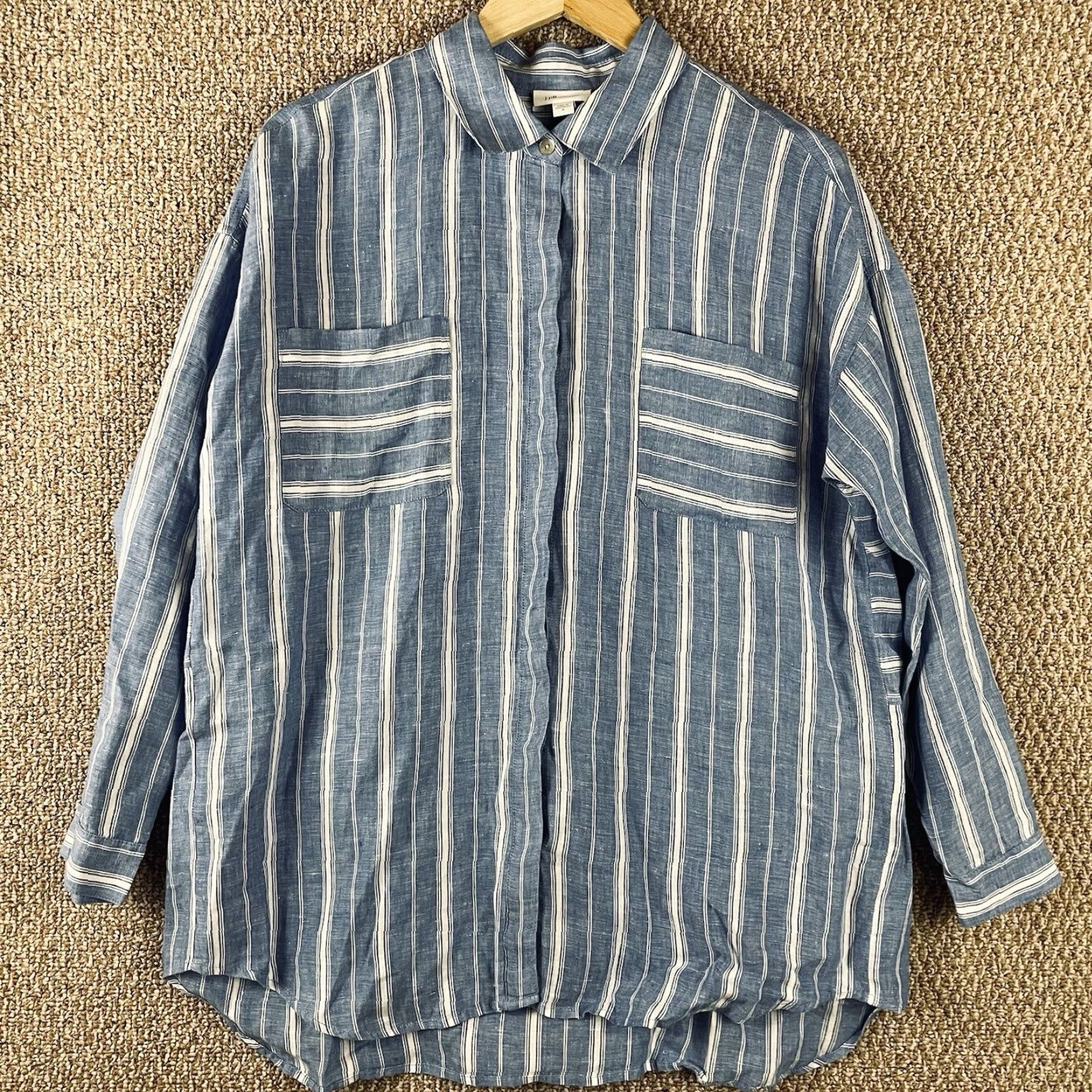 J. Jill VINTAGE J.Jill Love Linen Tunic M Oversized (Fits XL) Blue Hidden Button Up Coastal T235 Size M / US 6-8 / IT 42-44 - 2 Thumbnail