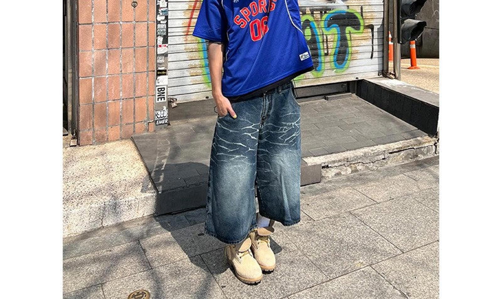 Vintage Oversized Denim Jorts, Washed Baggy Shorts Size US 33 - 2 Thumbnail