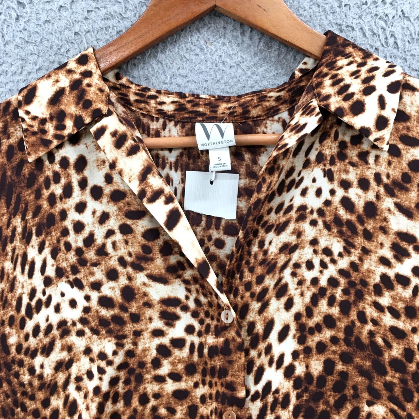 Joe Browns Worthington Button Up Shirt Womens Small Brown Short Cap Sleeve Animal Print NEW Size S / US 4 / IT 40 - 3 Thumbnail