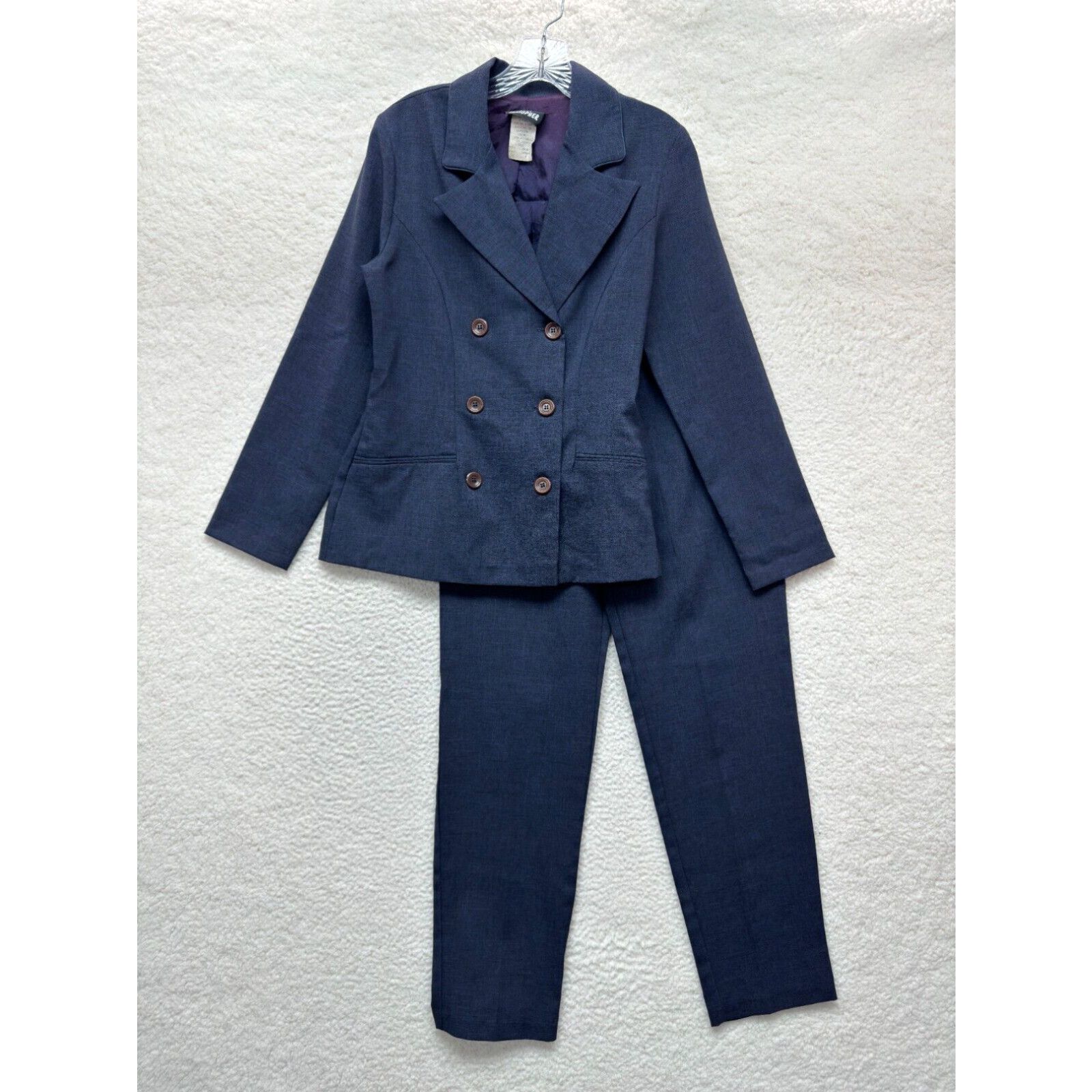 image of 90's Vintage Blazer Pant Suit 2 Piece Set 4 Small Navy Blue Unlined Lightweight in White, Women's