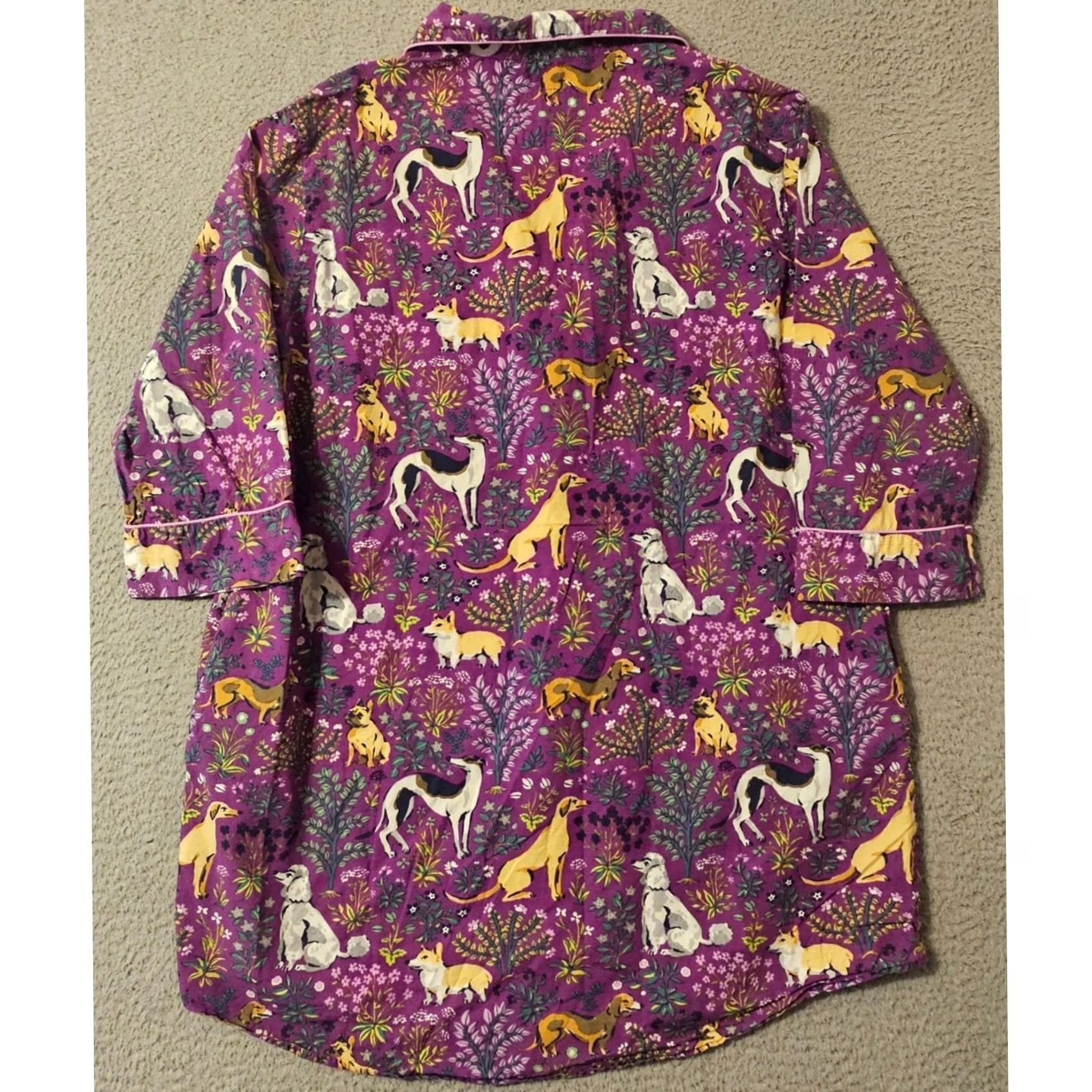 Vintage Printfresh Purple Women's Size Large Dogs Sleep Pajama Button Up Shirt Size L / US 10 / IT 46 - 2 Thumbnail