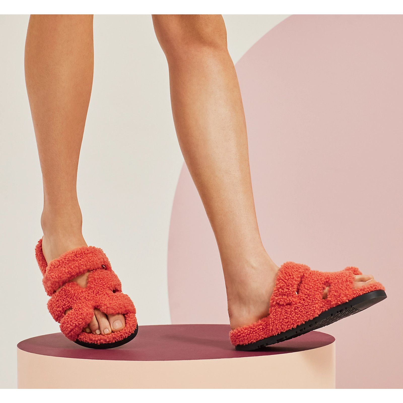 Hermes Hermes Chypre Sandal Teddy Shearling Fur Orange H Logo Size US 7.5 / IT 37.5 - 3 Thumbnail