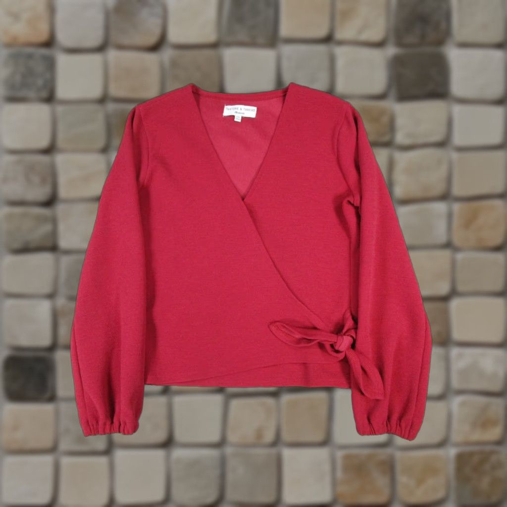 Madewell Madewell Shirt Womens Xxs Red Texture & Thread Wrap Blouse Size XXS / US 00 / IT 34 - 1 Thumbnail