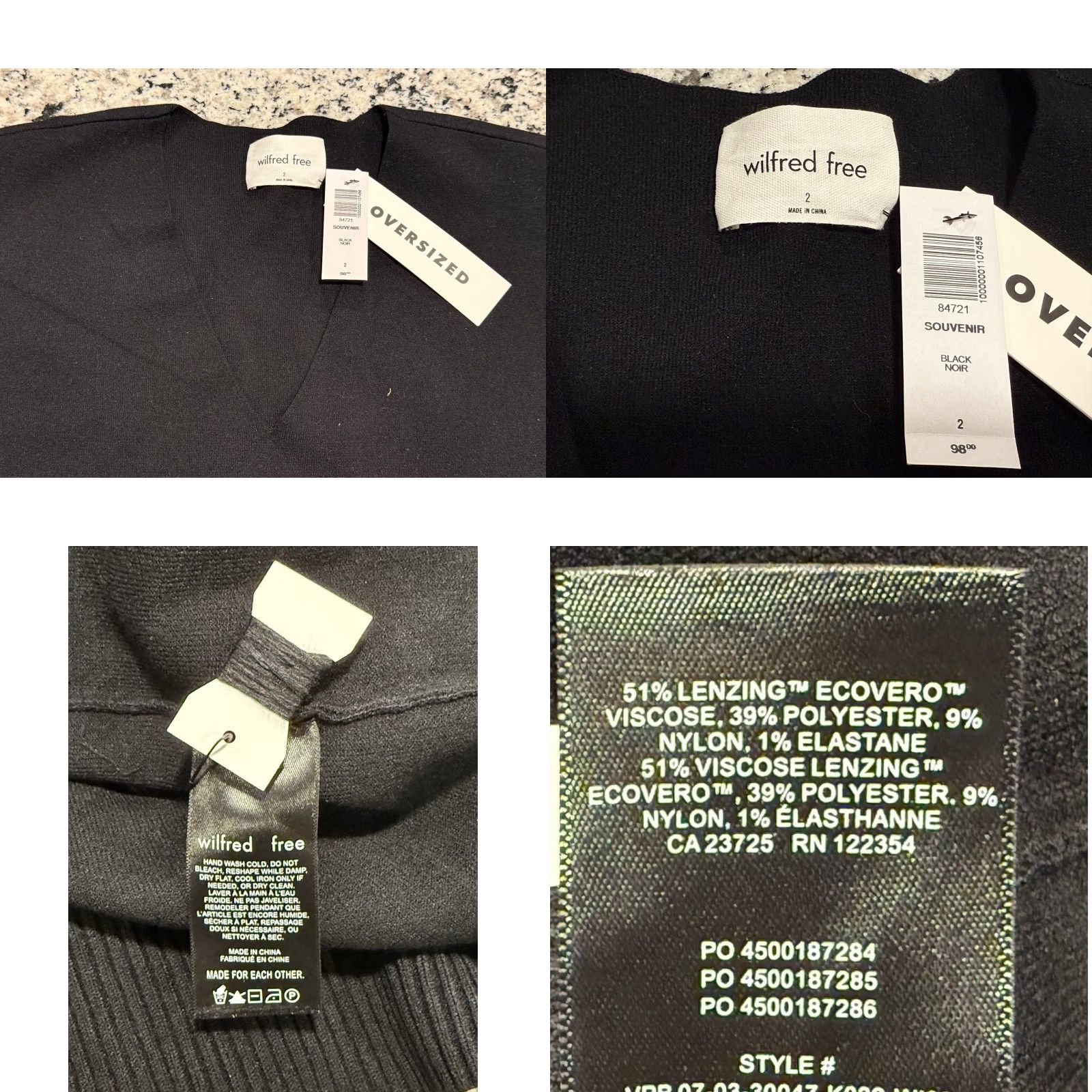 Aritzia VINTAGE Aritzia Wilfred Souvenir Sweater Oversized V-Neck Women Size 2 Black Size XS / US 0-2 / IT 36-38 - 8 Thumbnail
