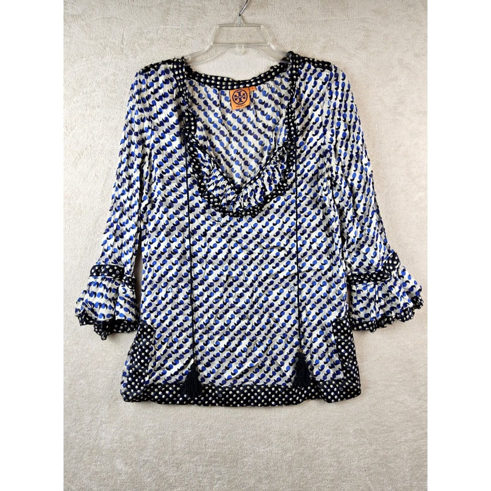 Tory Burch Tory Burch Blouse Long Sleeve Silk Blend Ruffle Size 8 Multicolor Women Size M / US 6-8 / IT 42-44 - 2 Thumbnail