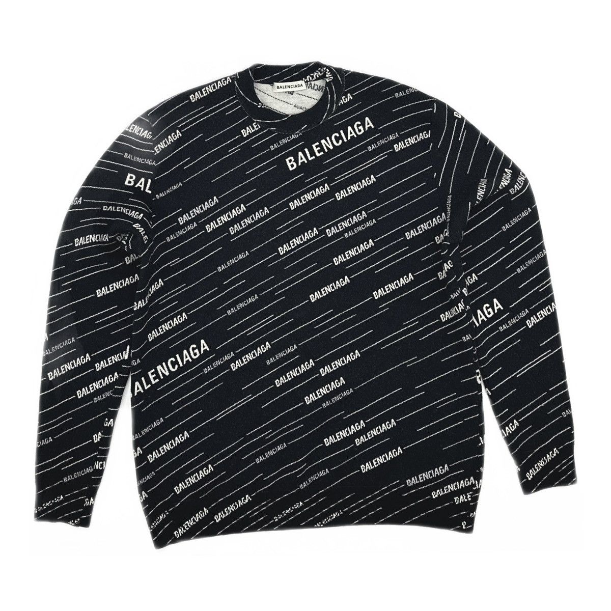 Balenciaga Balenciaga Black Logo Jacquard Wool Crew Neck Sweater Size US S / EU 44-46 / 1 - 1 Thumbnail