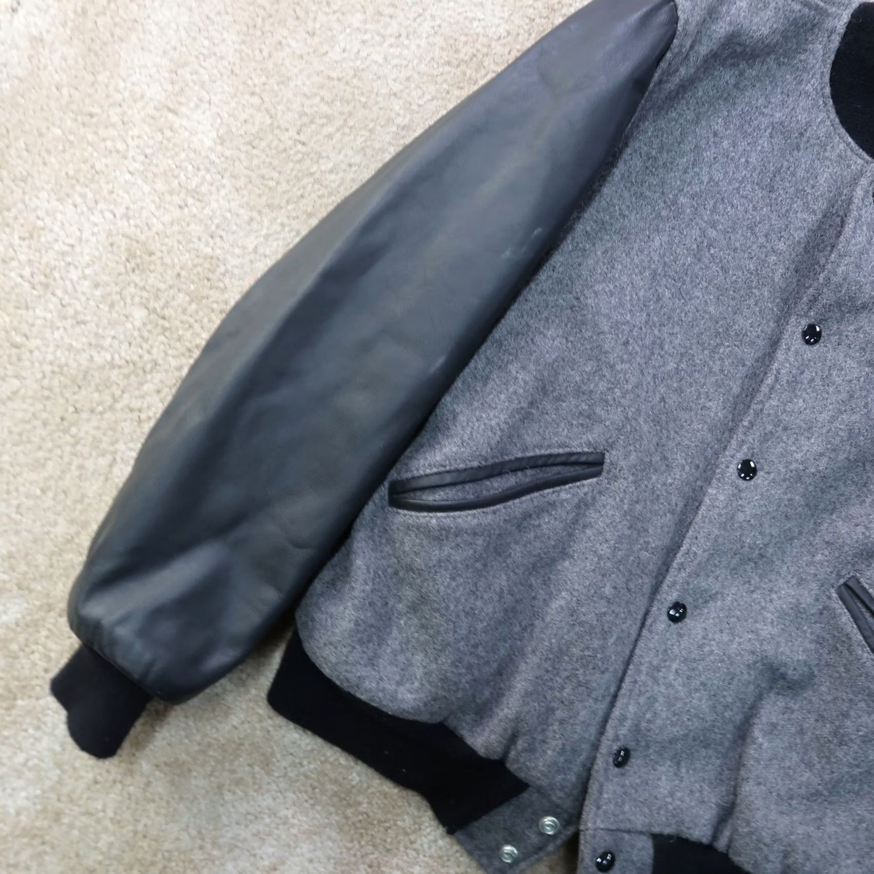 Vintage VINTAGE Butwin Varsity Jacket gray Black Leather Wool Body Jacket Men's Medium Size US M / EU 48-50 / 2 - 6 Thumbnail