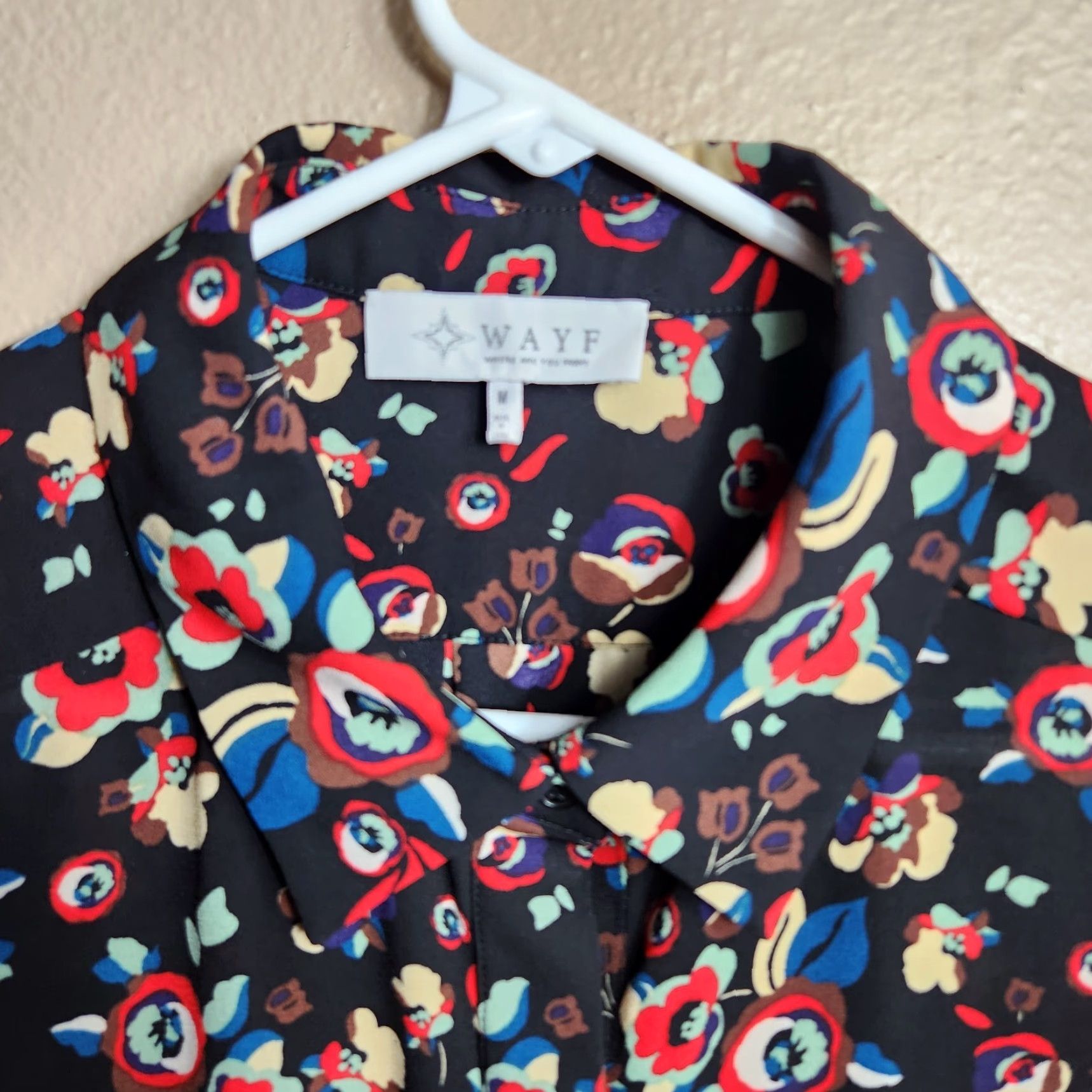 Vintage WAYF Womens Black Floral Collared Buttonfront Blouse-Size M Size M / US 6-8 / IT 42-44 - 4 Thumbnail