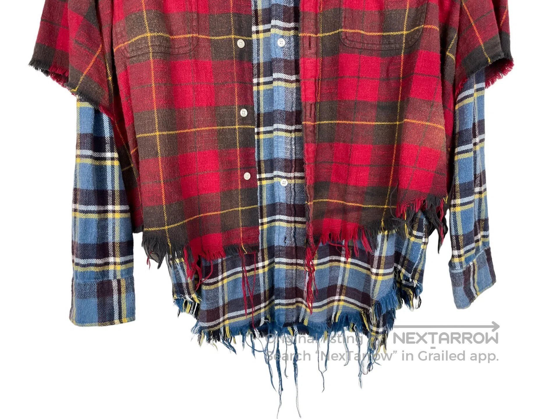 R13 R13 Plaid Patchwork Destroyed Fringe Silhouette Long Sleev Size US M / EU 48-50 / 2 - 4 Thumbnail