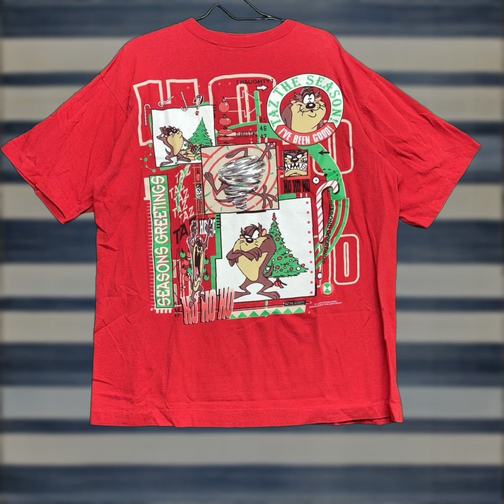 Vintage Looney Tunes Tasmanian Devil Christmas Shirt Mens XL Red 1990s Taz 90s Holiday Graphic Print Vintage Cotton Crew Neck Short Sleeve Size US XL / EU 56 / 4 - 1 Thumbnail