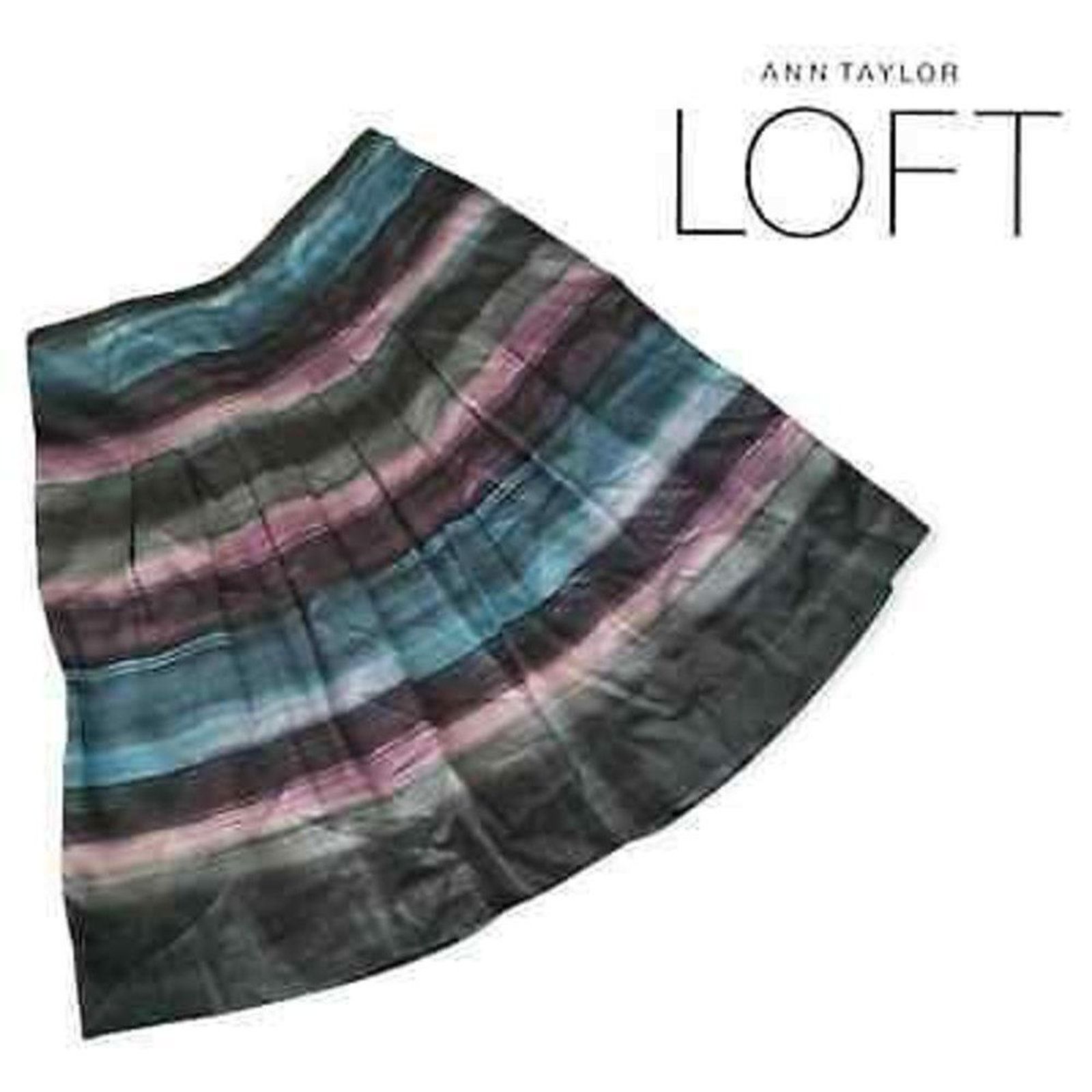 Loft LOFT Pleated Cotton Skirt 2P Multicolor Horizontal Stripes Size 26" / US 2 / IT 38 - 9 Thumbnail