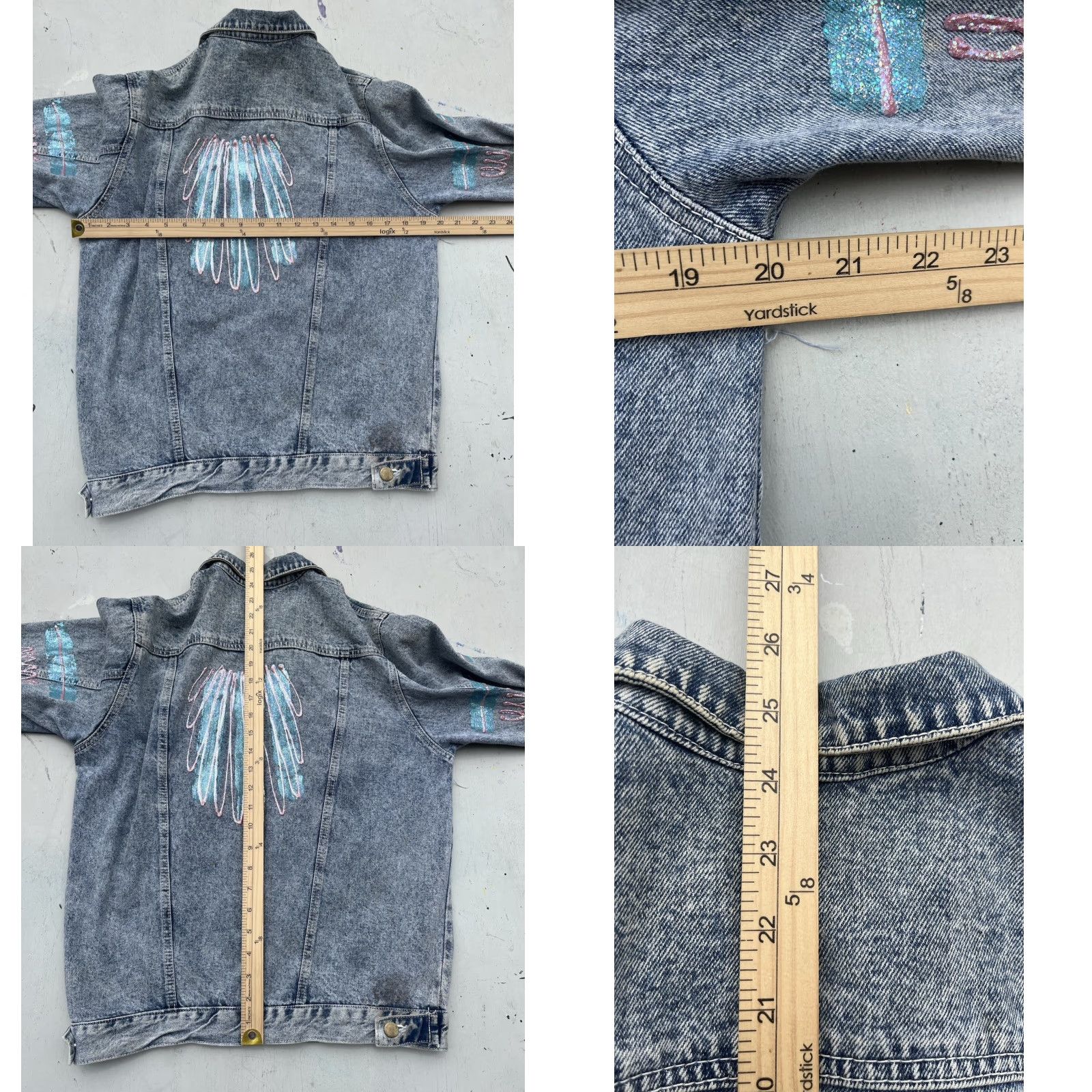 Denime Women's Bon Bon Jacket Denim 14 Blue 80s Retro Whimisgoth Vintage Jacket Bon Bon Denim Solid Blue Rock 80s Mens? Women? Size XL / US 12-14 / IT 48-50 - 9 Thumbnail