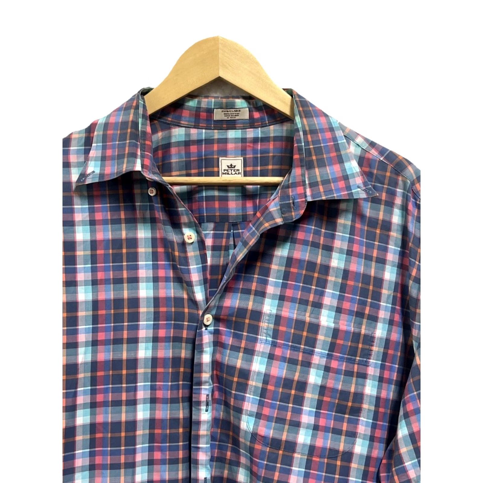 Peter Millar Peter Millar Shirt Plaid Button-Down XL Mens 100% Cotton Blue Pink Comfort Fit Long Sleeve Size US XL / EU 56 / 4 - 5 Thumbnail