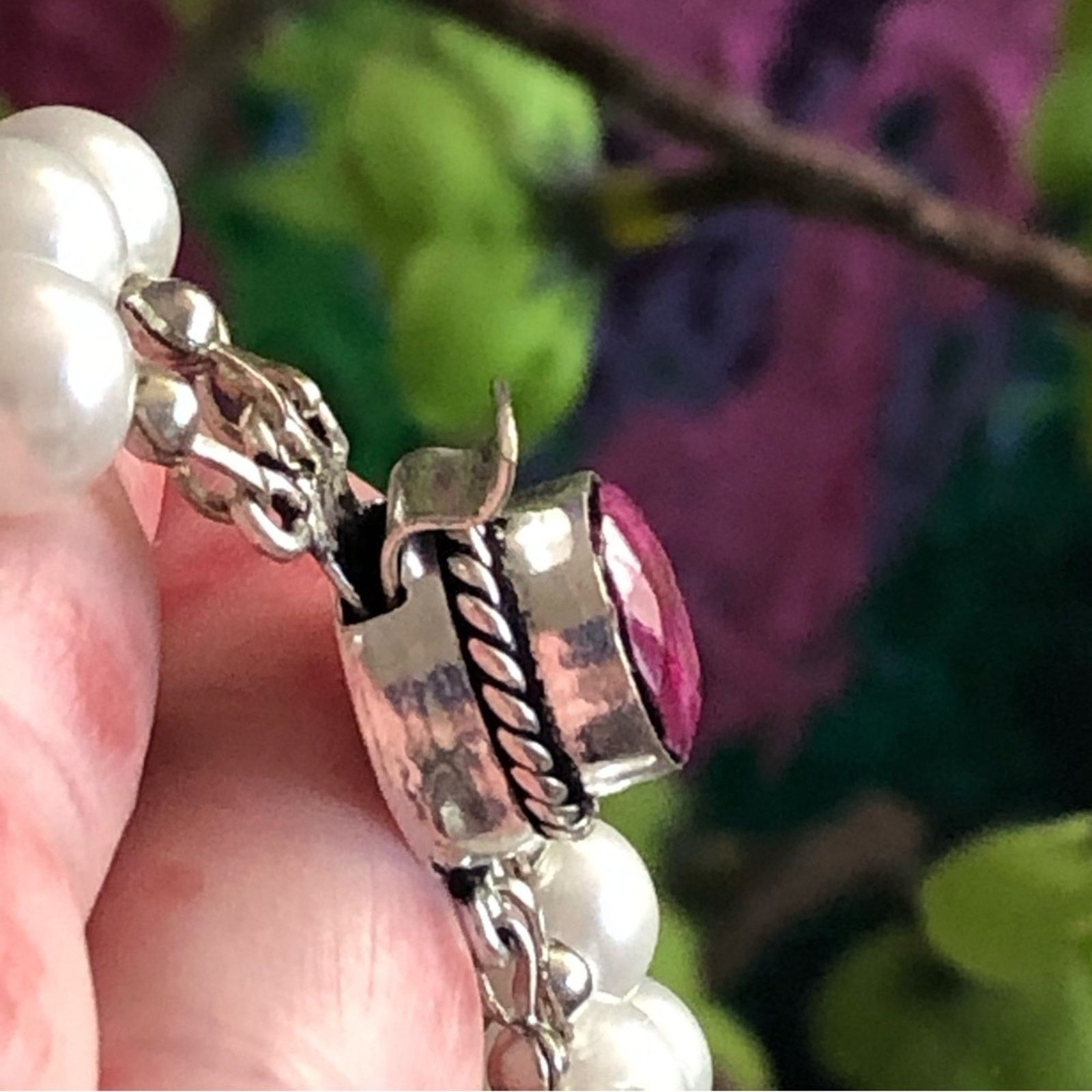 Handmade Handcrafted triple strand Pearl genuine ruby necklace Size ONE SIZE - 13 Thumbnail