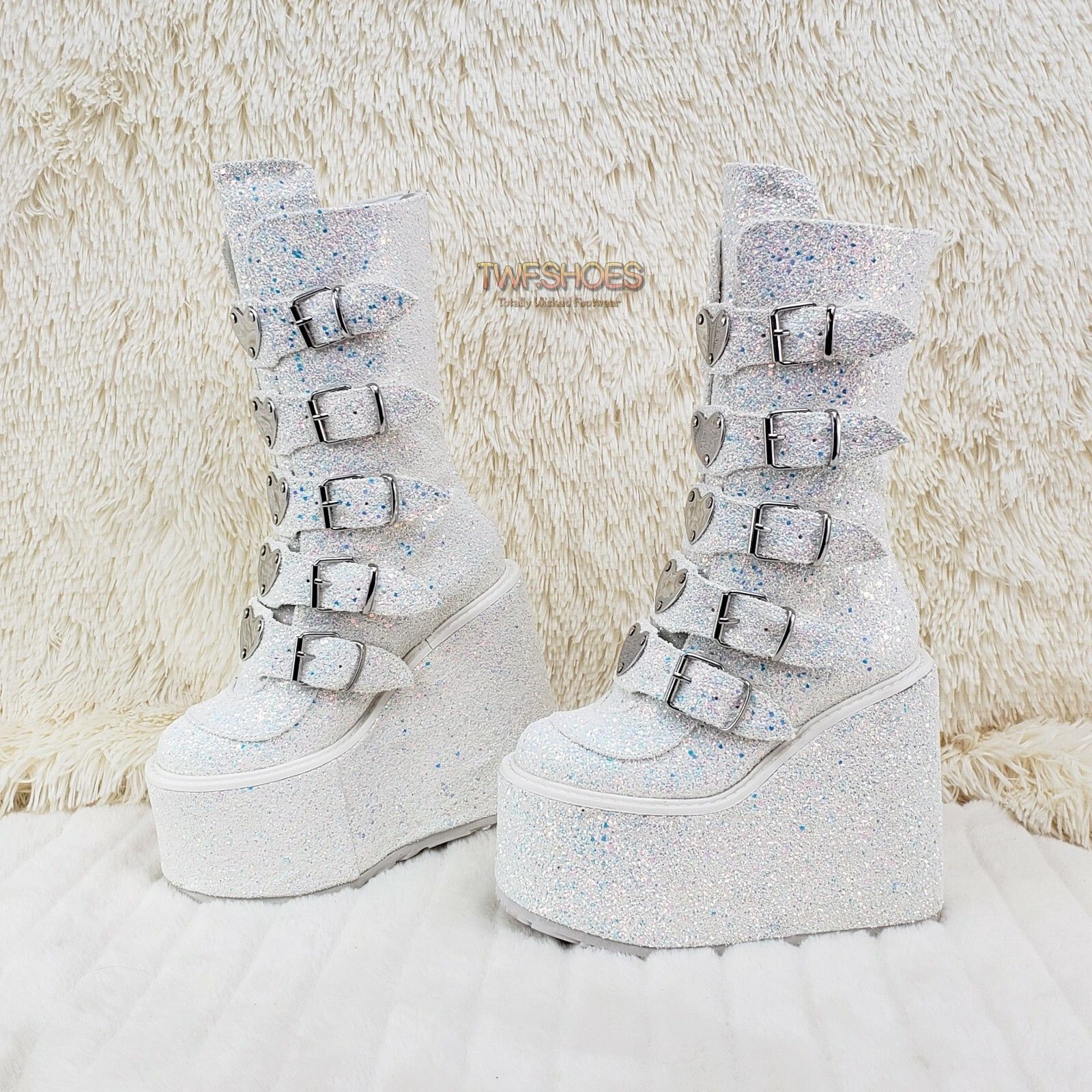 Other Swing 230G White Multi Glitter Mid Calf Boot 5.5 Platform He Size US 12 / IT 42 - 1 Thumbnail