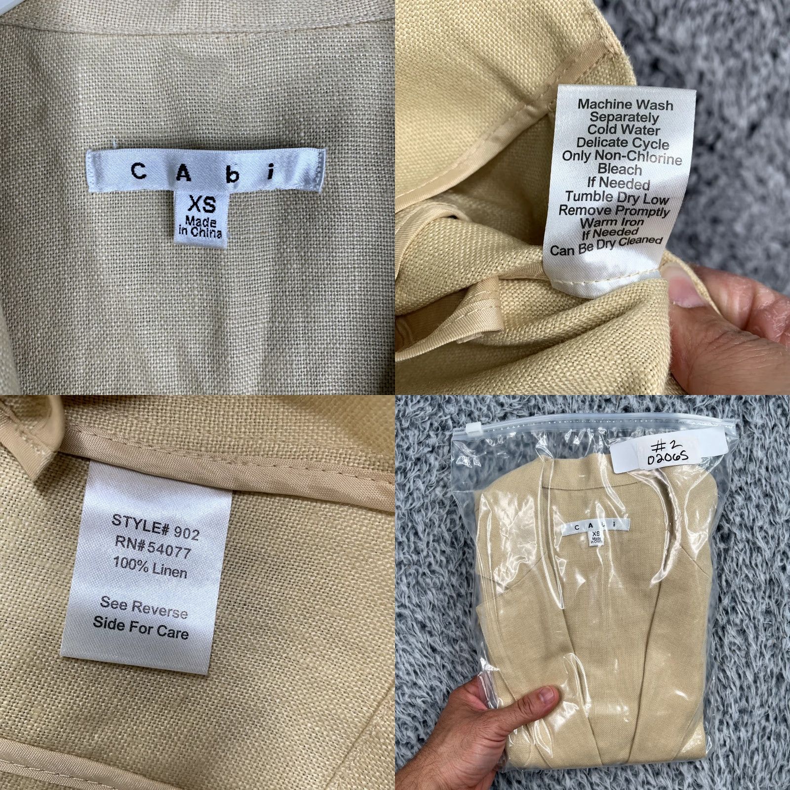 Vintage CAbi Jacket Womens XS Tan Linen Canvas One Button Lightweight Blazer Beige Short Sleeve Mid-Length Slim Adult Womens Size XS / US 0-2 / IT 36-38 - 8 Thumbnail