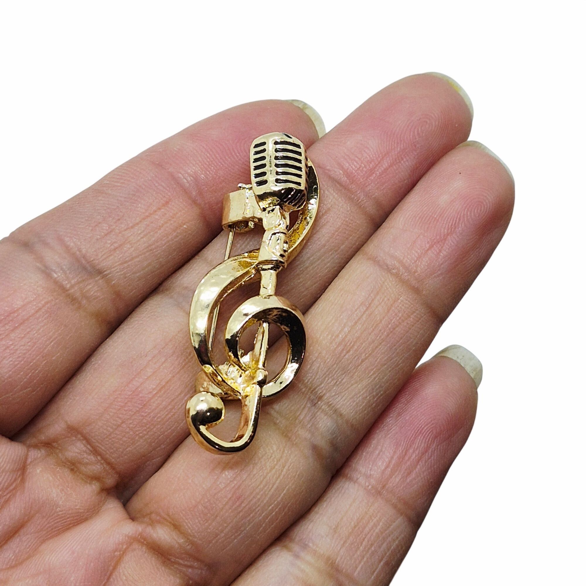 Other Gold Treble Clef & Microphone Pin Brooch Music-Inspired Jewe Size ONE SIZE - 2 Thumbnail