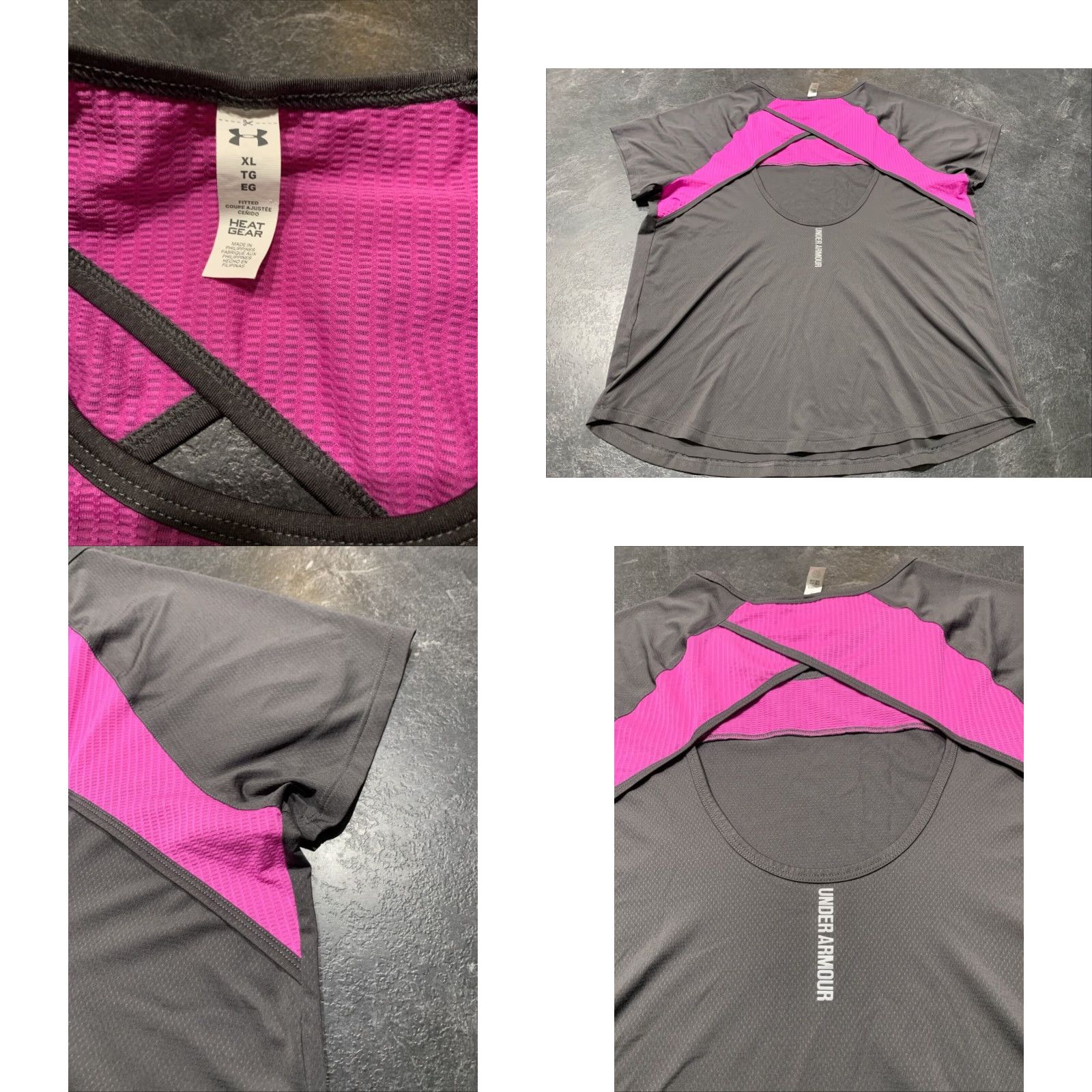 Under Armour VINTAGE Under Armour Gray Purple Women's XL Short Sleeve Workout Heat Gear Shirt Size XL / US 12-14 / IT 48-50 - 8 Thumbnail