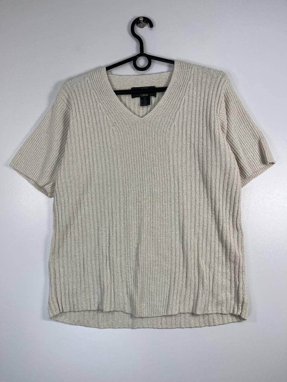 Orvis Orvis Womens Ribbed Knit V Neck Short Sleeve Beige Size M Size M / US 6-8 / IT 42-44 - 1 Thumbnail